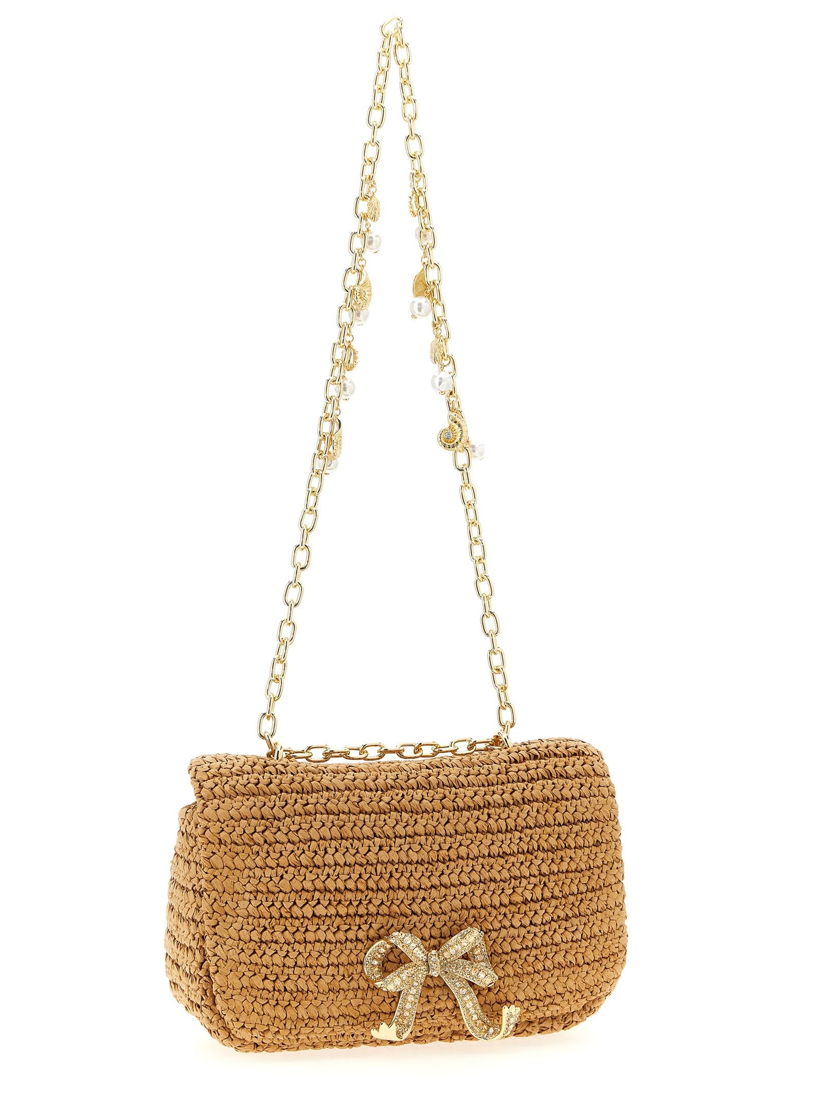 'Raffia bow charm' shoulder bag