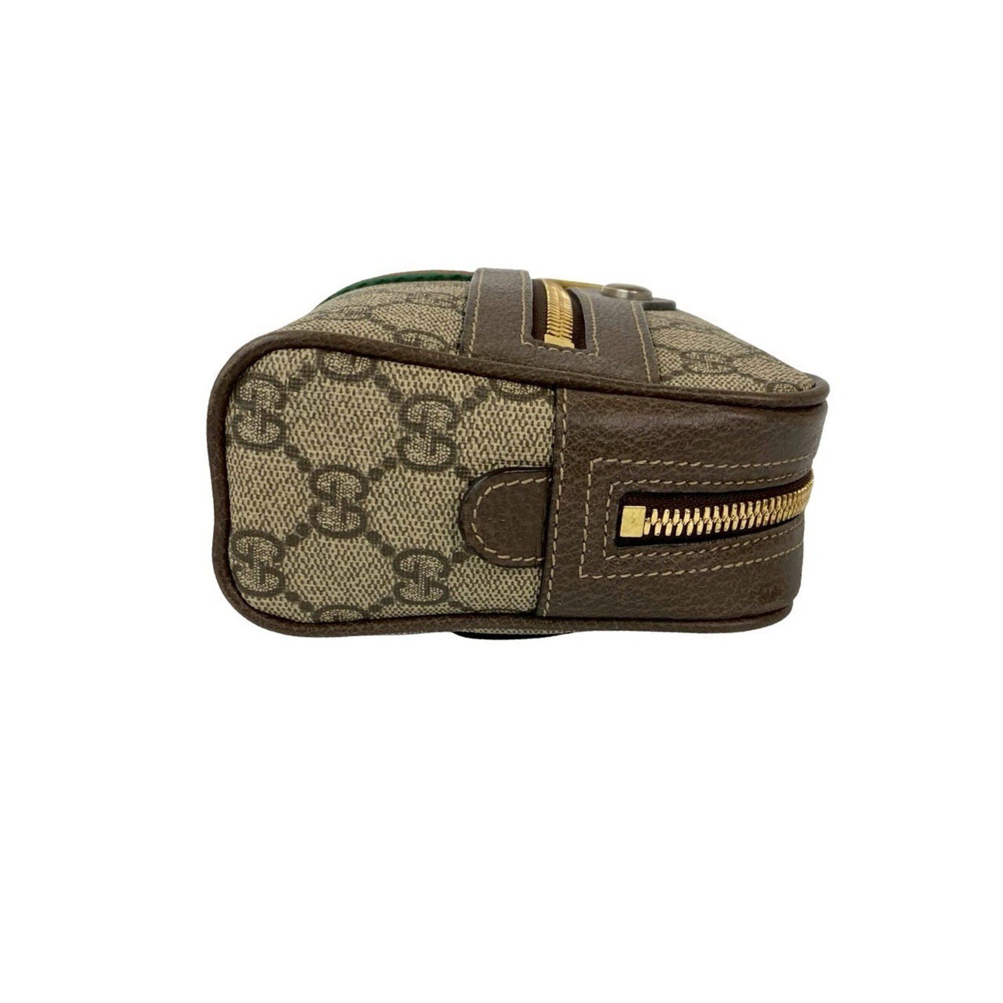 Gucci Nearly unused GUCCI GG Supreme Ophidia leather waist pouch/shoulder bag in brown (f2029) Size ONE SIZE - 6 Thumbnail