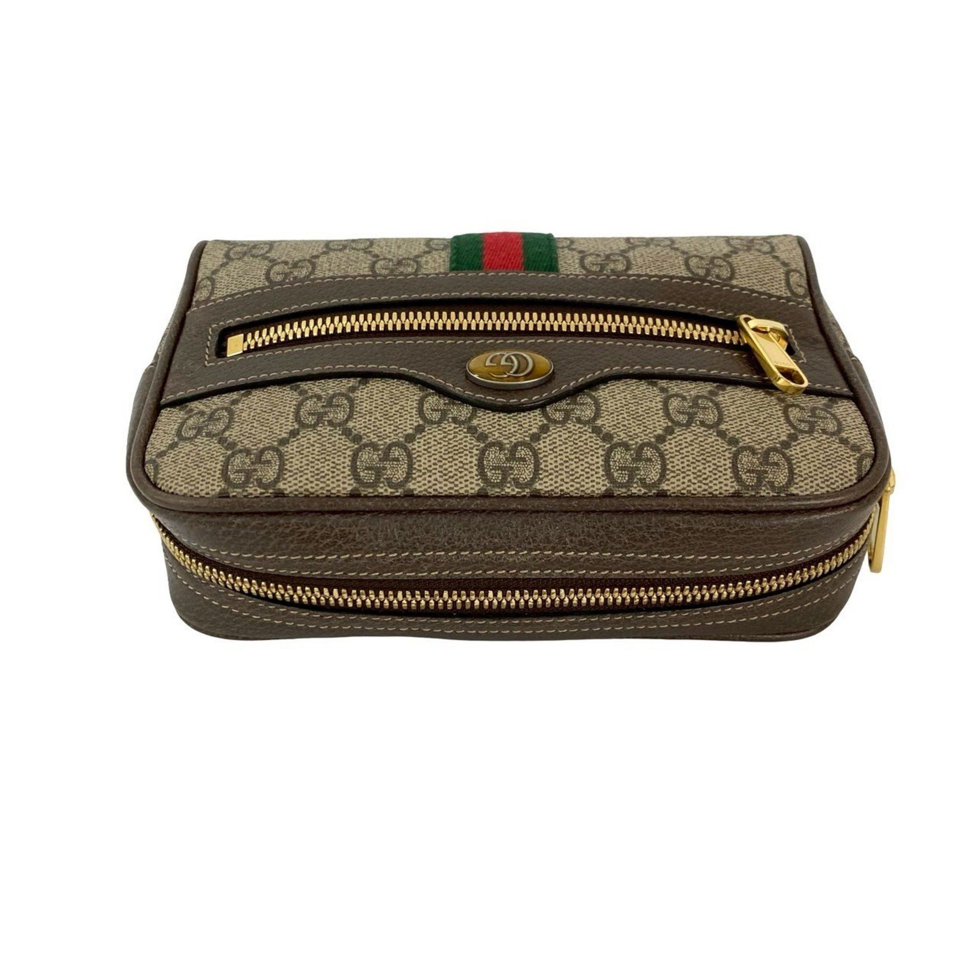 Gucci Nearly unused GUCCI GG Supreme Ophidia leather waist pouch/shoulder bag in brown (f2029) Size ONE SIZE - 4 Thumbnail