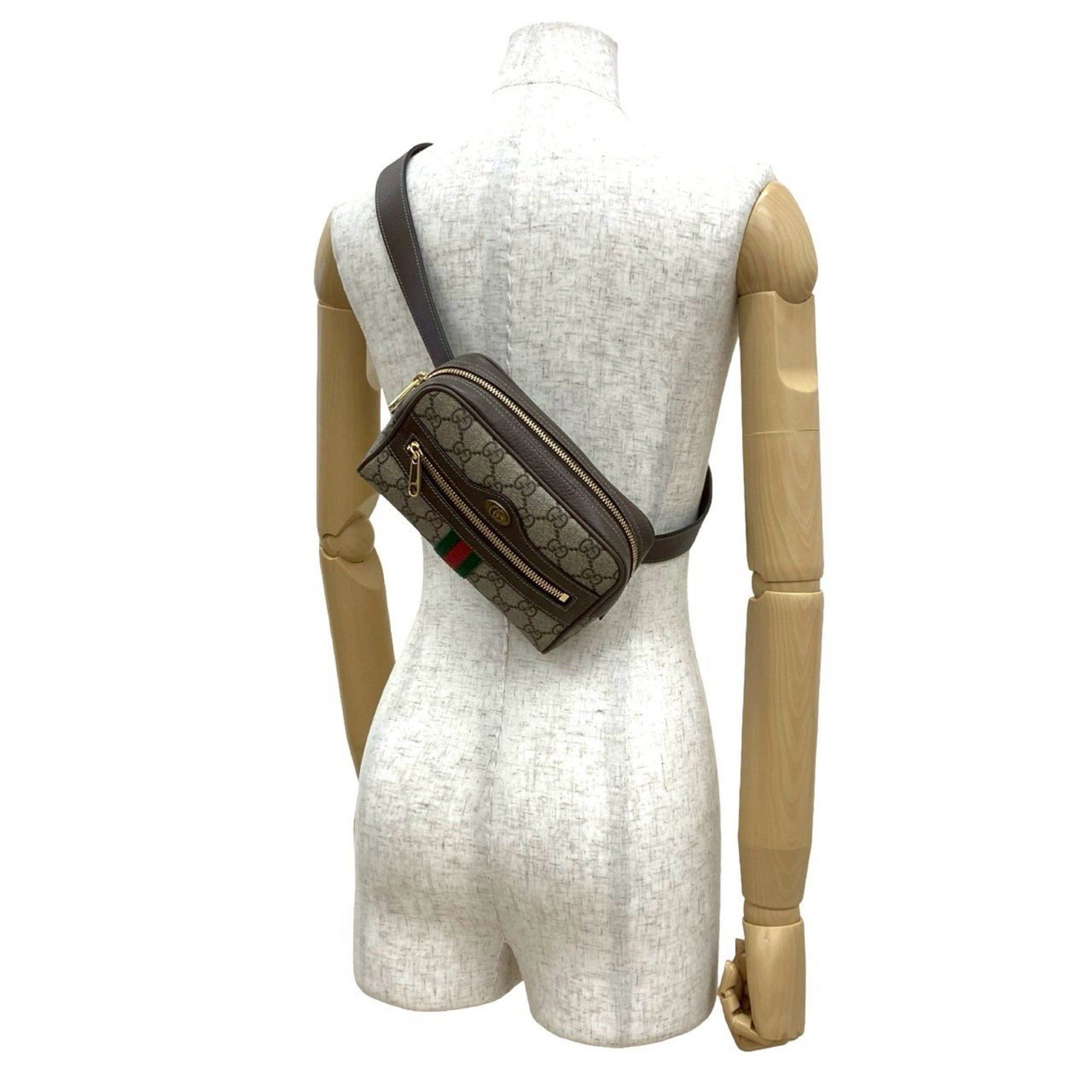 Gucci Nearly unused GUCCI GG Supreme Ophidia leather waist pouch/shoulder bag in brown (f2029) Size ONE SIZE - 2 Thumbnail