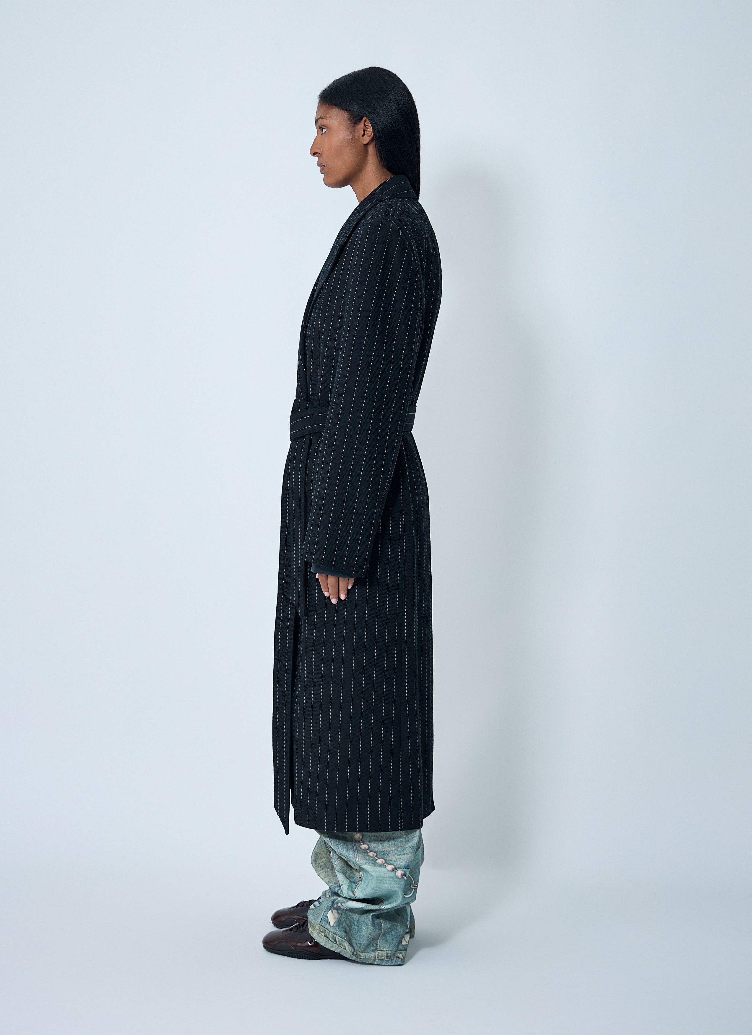 Acne Studios Belted Pinstripe Coat Size S / US 4 / IT 40 - 3 Thumbnail