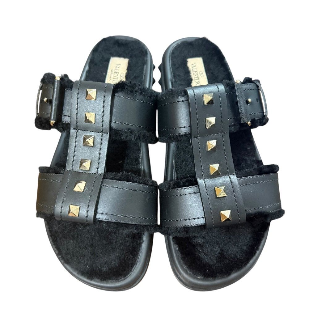 Valentino Valentino Valentino Garavani Rockstud Shearling Sandals Leather Shoes DUTY FREE for USA Size ONE SIZE - 3 Thumbnail
