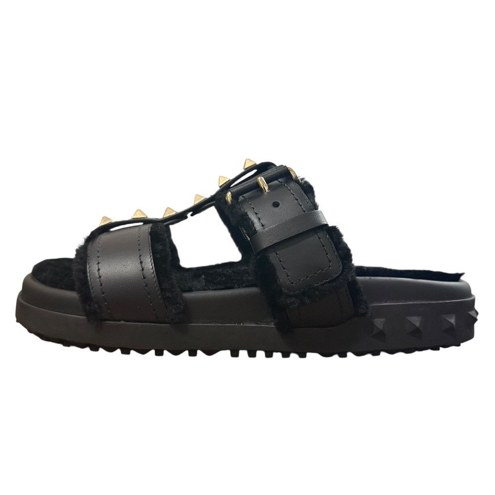 Valentino Valentino Valentino Garavani Rockstud Shearling Sandals Leather Shoes DUTY FREE for USA Size ONE SIZE - 4 Thumbnail