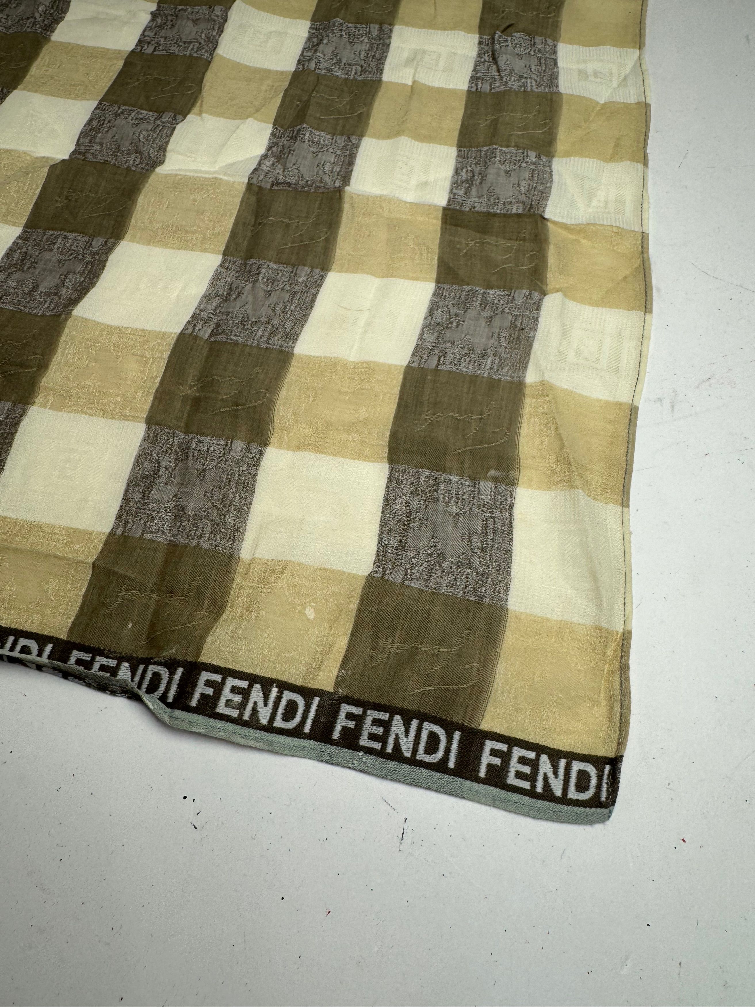 Fendi Vintage Checked Scarf Brown white Size ONE SIZE - 2 Thumbnail