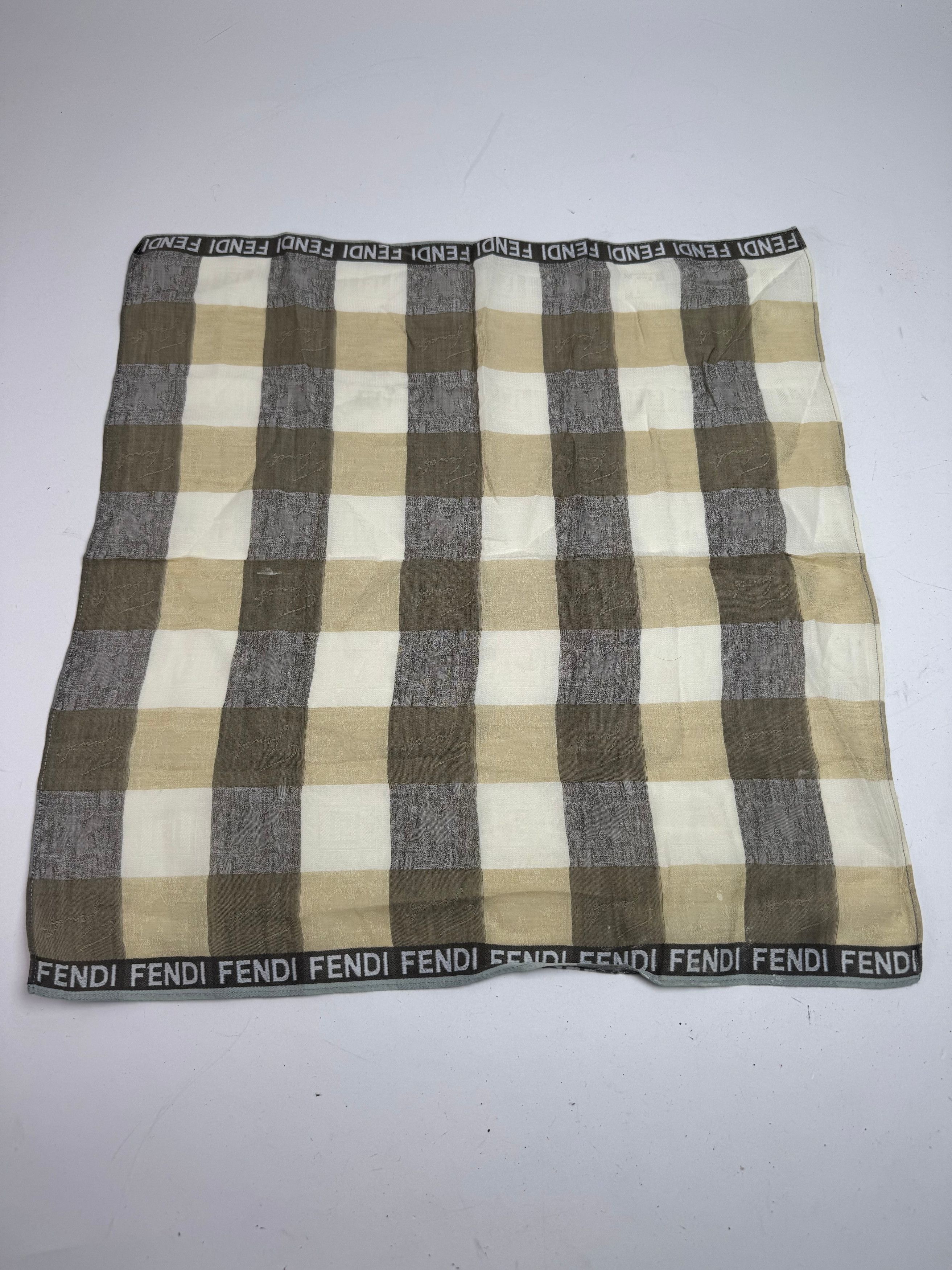Fendi Vintage Checked Scarf Brown white Size ONE SIZE - 9 Thumbnail