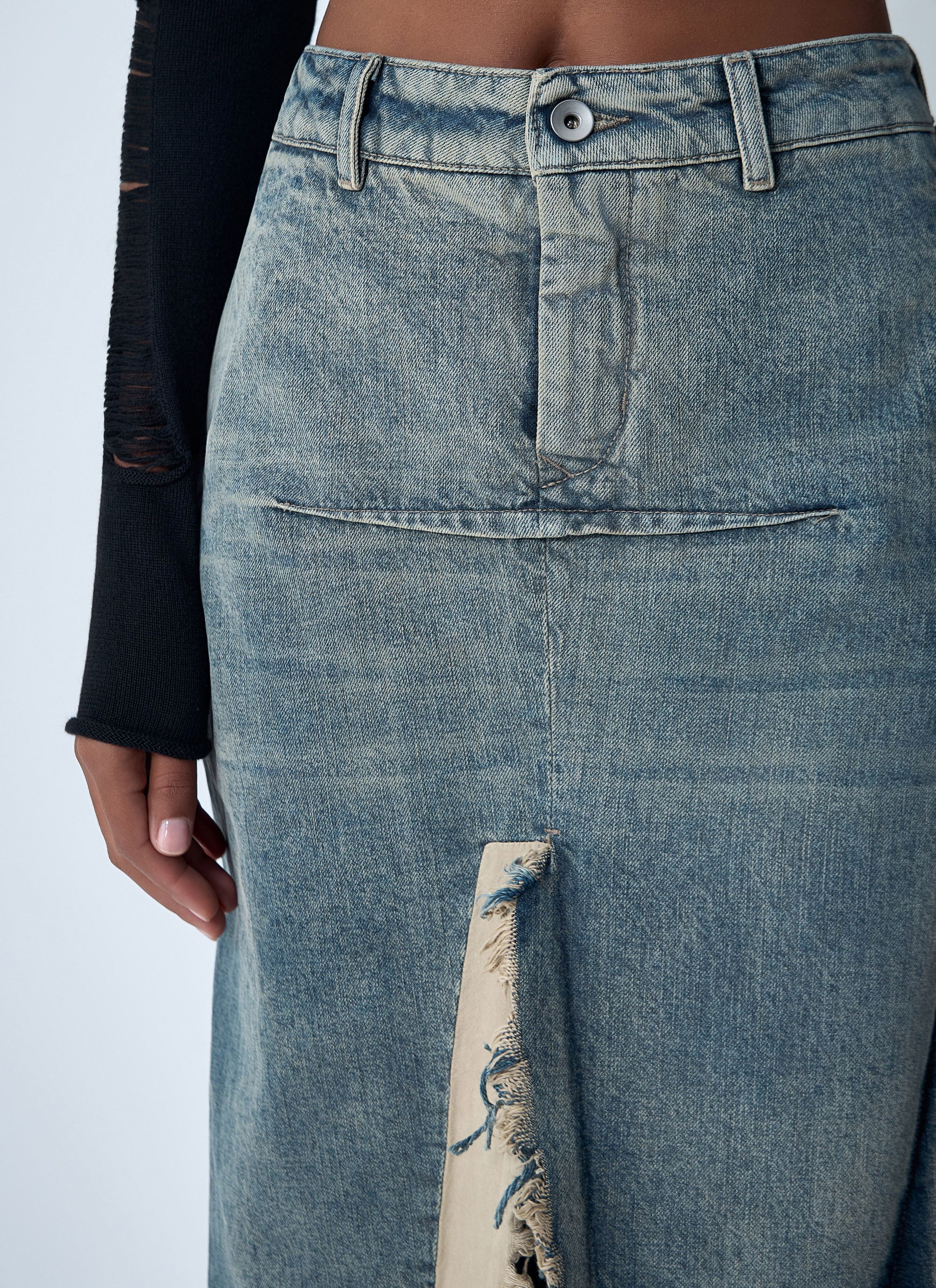 Rick Owens Denim Distressed Maxi Skirt Size 28" / US 6 / IT 42 - 5 Thumbnail
