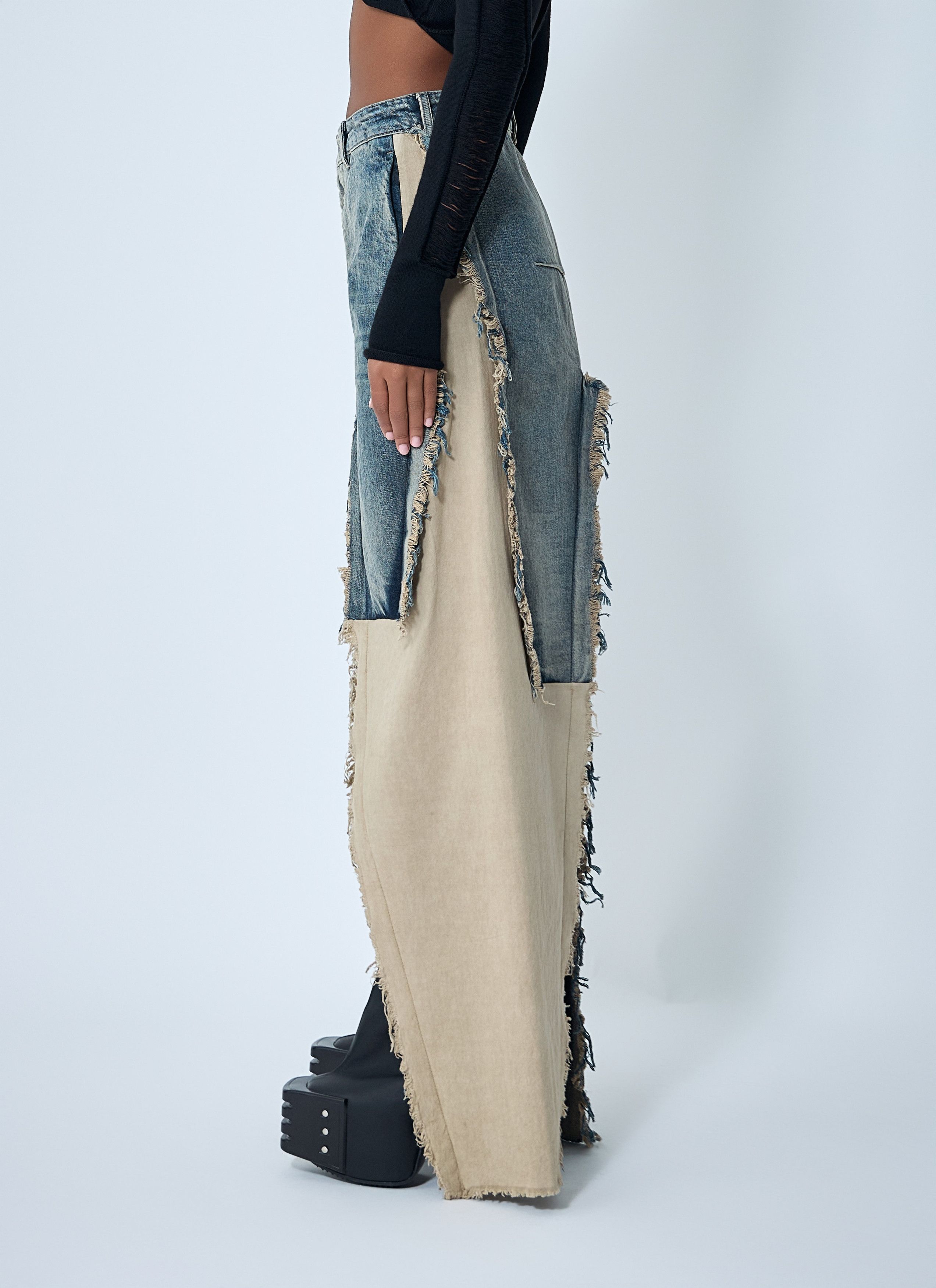 Rick Owens Denim Distressed Maxi Skirt Size 28" / US 6 / IT 42 - 3 Thumbnail