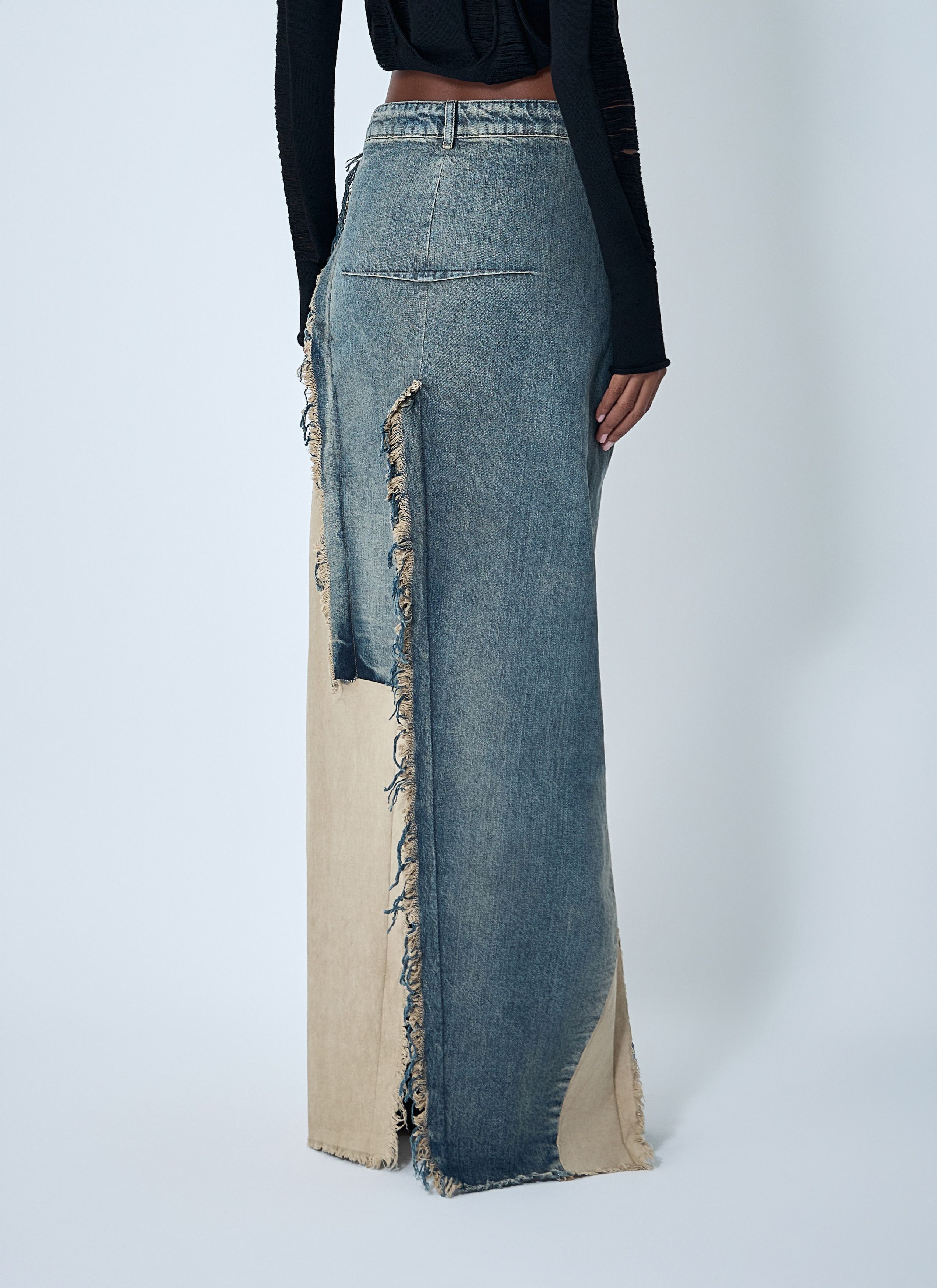 Rick Owens Denim Distressed Maxi Skirt Size 28" / US 6 / IT 42 - 4 Thumbnail