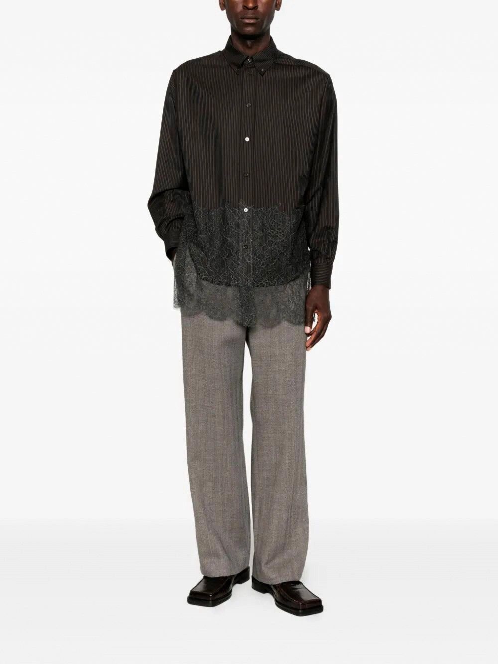 Fendi Wool Shirt With Stripes And Lace Size US M / EU 48-50 / 2 - 2 Thumbnail
