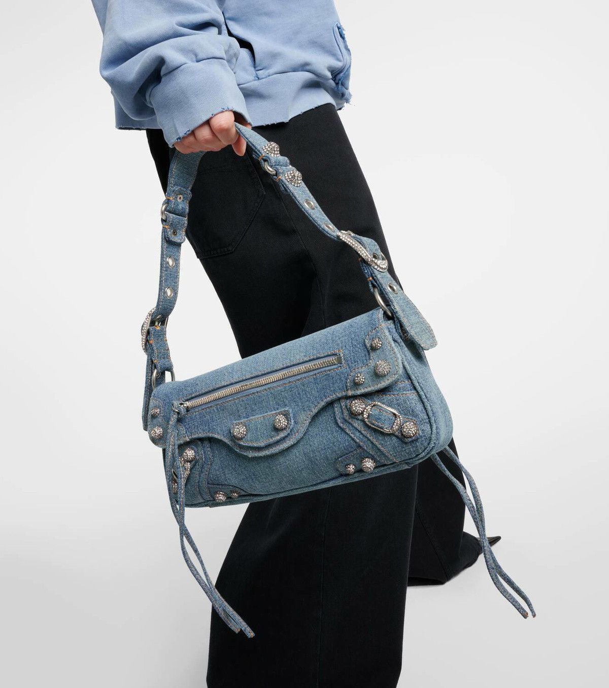 Balenciaga Le Cagole denim shoulder bag with rhinestones Size ONE SIZE - 4 Thumbnail