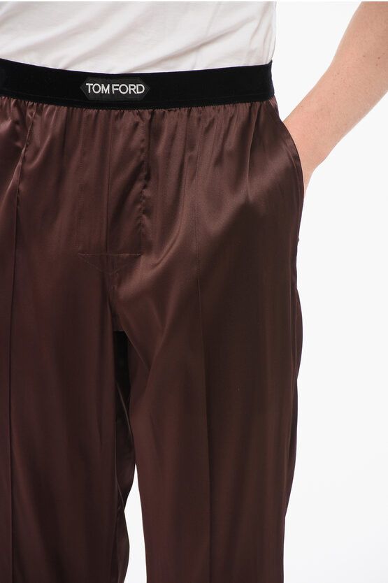 Tom Ford SILK SATIN PIJAMA PANTS WITH VELOUR DETAIL brown Size US 36 / EU 52 - 3 Thumbnail