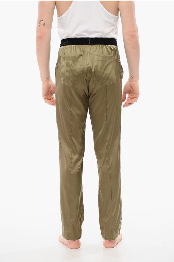 Tom Ford SILK SATIN PIJAMA PANTS WITH VELOUR DETAIL military green Size US 36 / EU 52 - 2 Thumbnail
