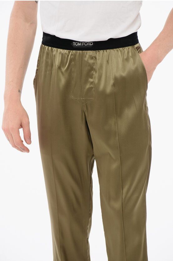 Tom Ford SILK SATIN PIJAMA PANTS WITH VELOUR DETAIL military green Size US 36 / EU 52 - 3 Thumbnail