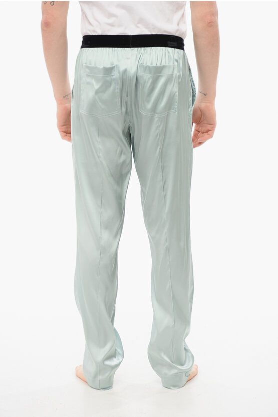 Tom Ford SILK SATIN PIJAMA PANTS WITH VELOUR DETAIL light blue Size US 36 / EU 52 - 2 Thumbnail