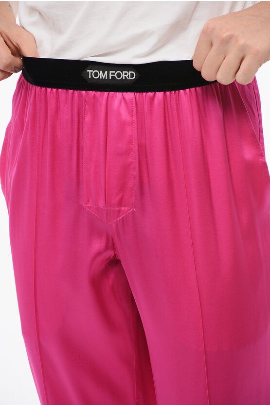 Tom Ford SILK SATIN PIJAMA PANTS WITH VELOUR DETAIL pink Size US 36 / EU 52 - 3 Thumbnail