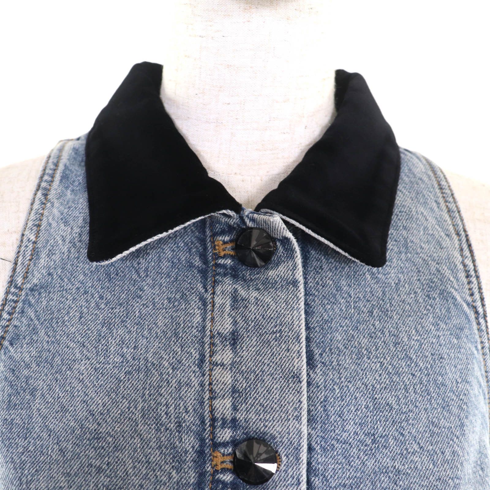 Louis Vuitton Louis Vuitton Louis Vuitton Velvet Accent Denim Cotton Dress Cotton Dresses RW241WJ DUTY FREE for USA Size ONE SIZE - 4 Thumbnail