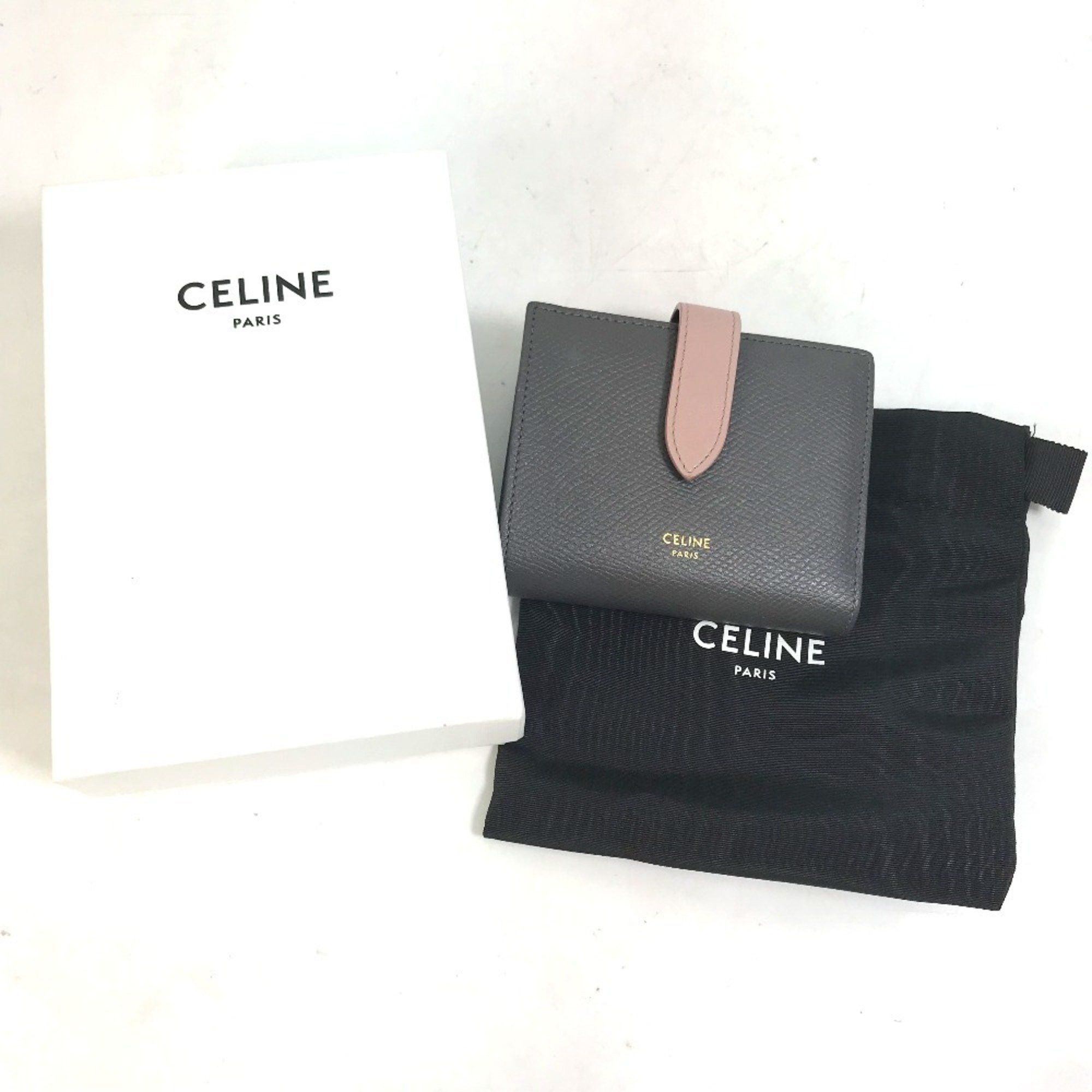Celine CELINE 10H263BRU.10GV Two-Tone Small Strap Wallet, Compact Tri-Fold Leather Women's, Gray and Pink Size ONE SIZE - 13 Thumbnail