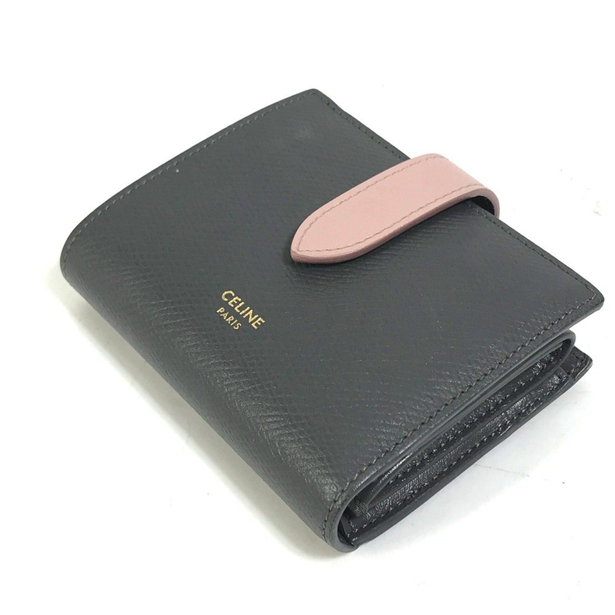 Celine CELINE 10H263BRU.10GV Two-Tone Small Strap Wallet, Compact Tri-Fold Leather Women's, Gray and Pink Size ONE SIZE - 5 Thumbnail