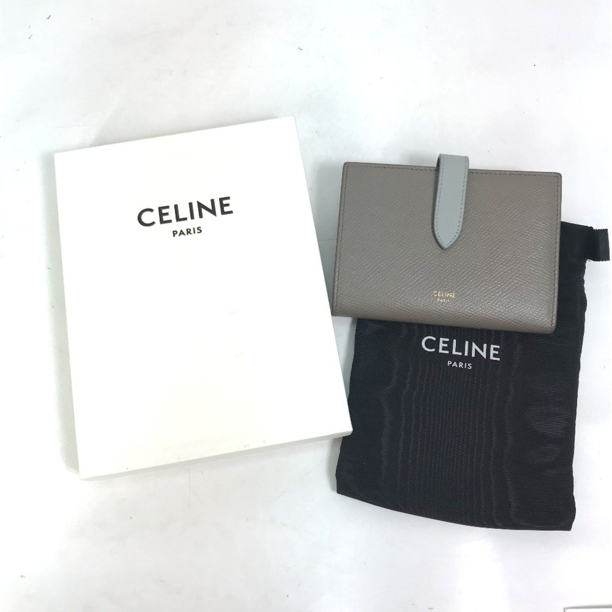 Celine CELINE 10B643BRU.10PI Two-Tone Medium Strap Wallet, Tri-fold Leather, Women's, Pebble Mineral, Gray x Light Blue Size ONE SIZE - 13 Thumbnail