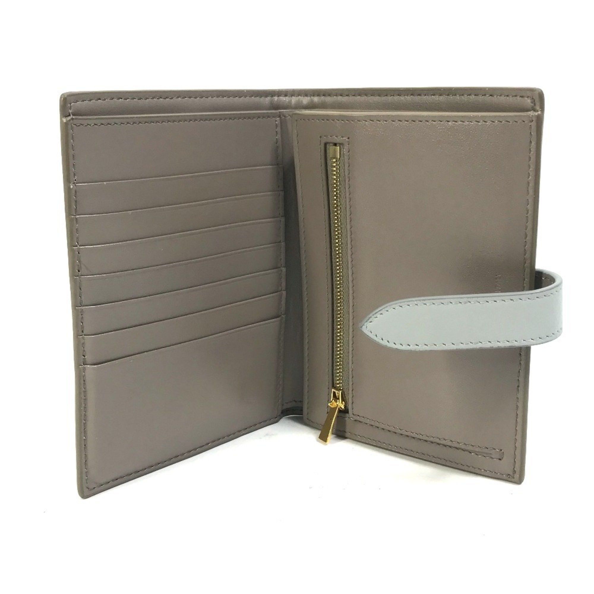 Celine CELINE 10B643BRU.10PI Two-Tone Medium Strap Wallet, Tri-fold Leather, Women's, Pebble Mineral, Gray x Light Blue Size ONE SIZE - 10 Thumbnail