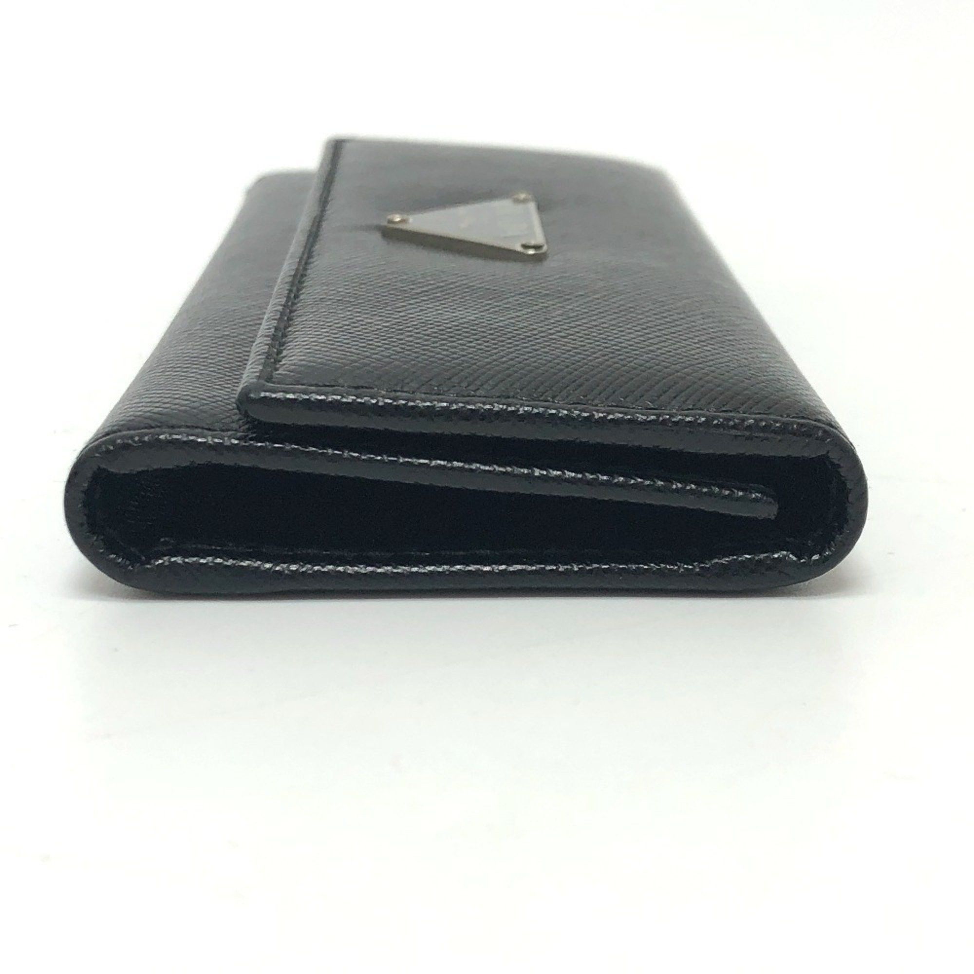 PRADA M26U Triangle Plate Trifold 6-Key Case in Saffiano Leather, Women's, Black