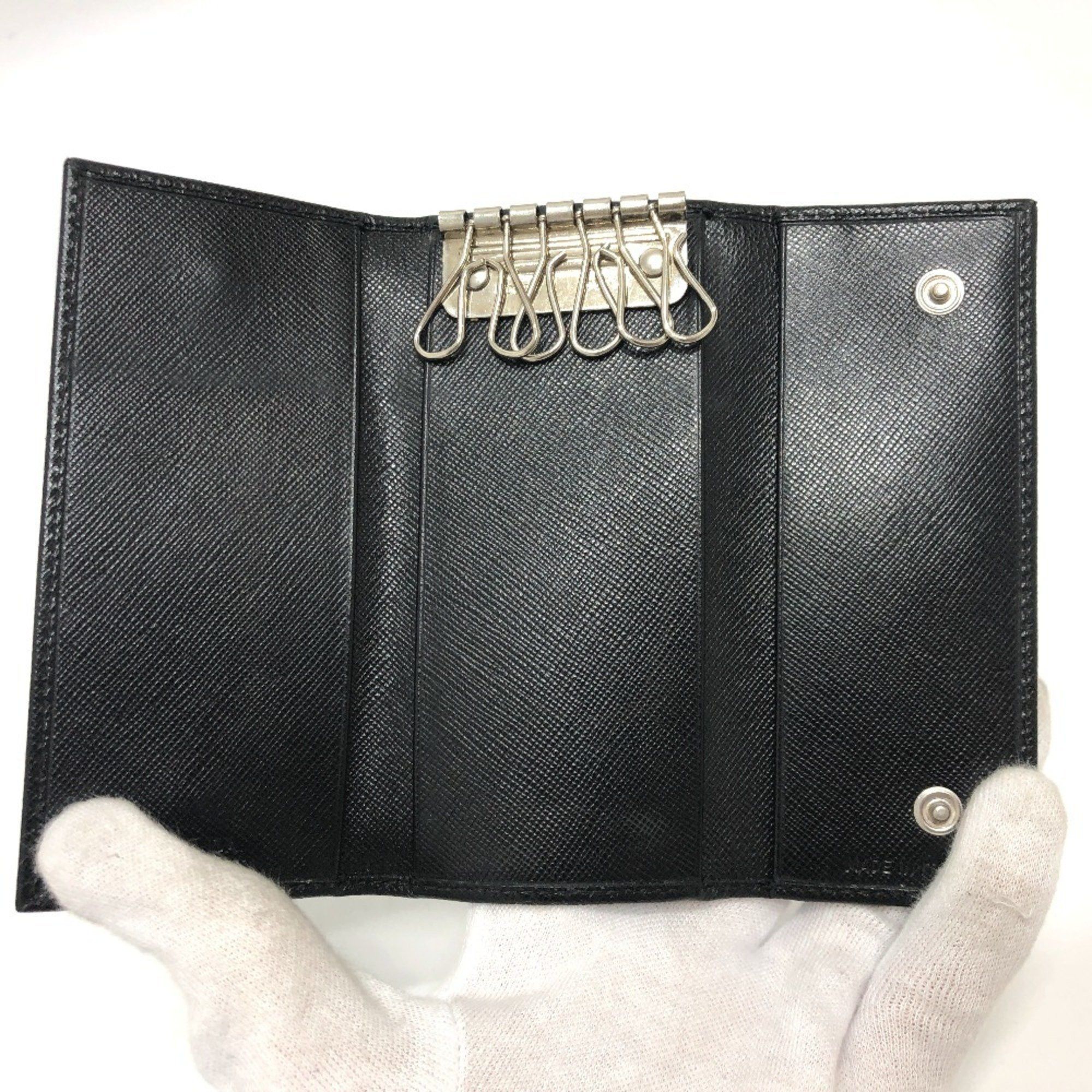 PRADA M26U Triangle Plate Trifold 6-Key Case in Saffiano Leather, Women's, Black