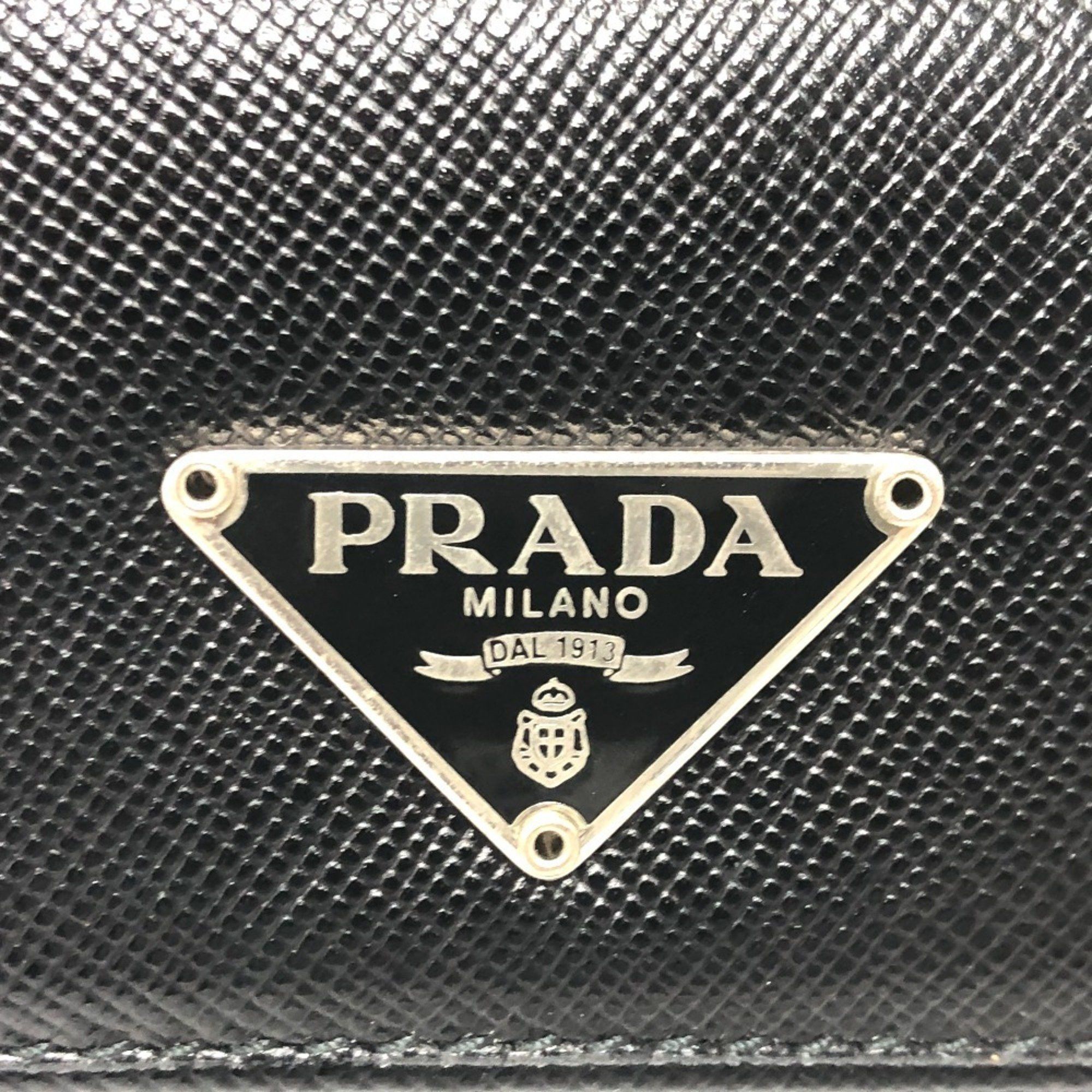PRADA M26U Triangle Plate Trifold 6-Key Case in Saffiano Leather, Women's, Black