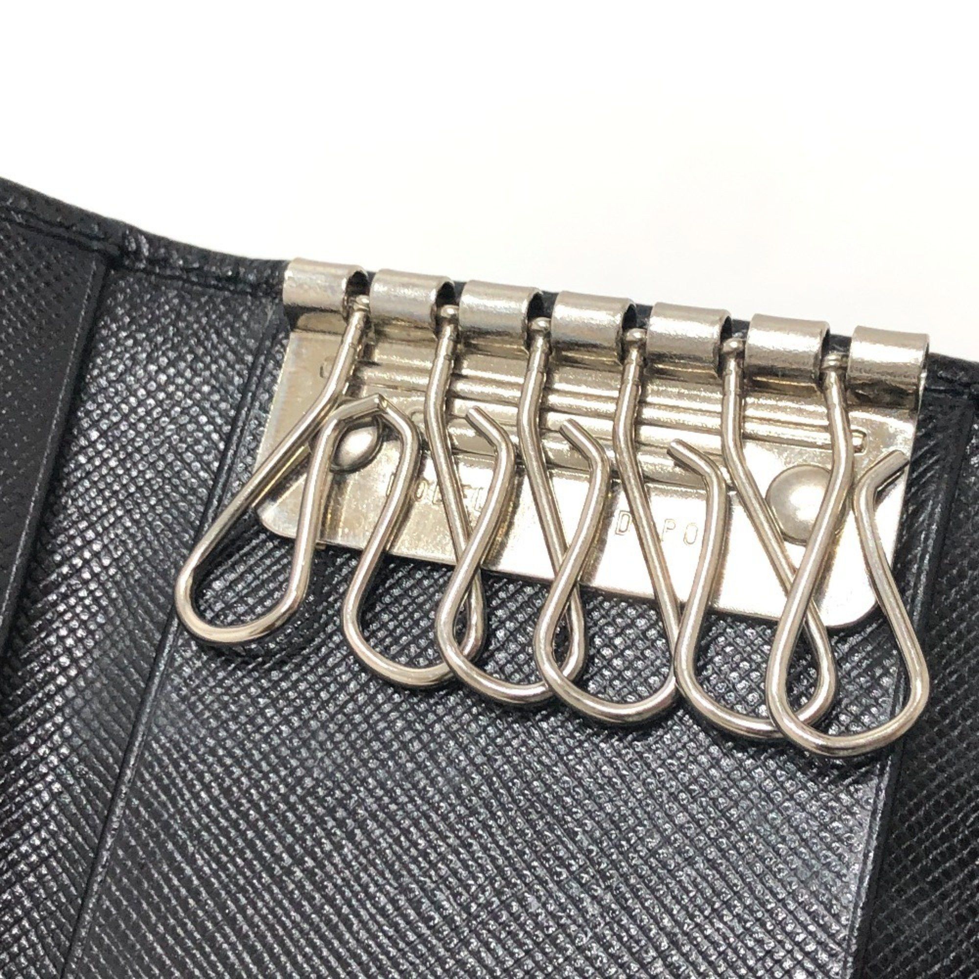 PRADA M26U Triangle Plate Trifold 6-Key Case in Saffiano Leather, Women's, Black
