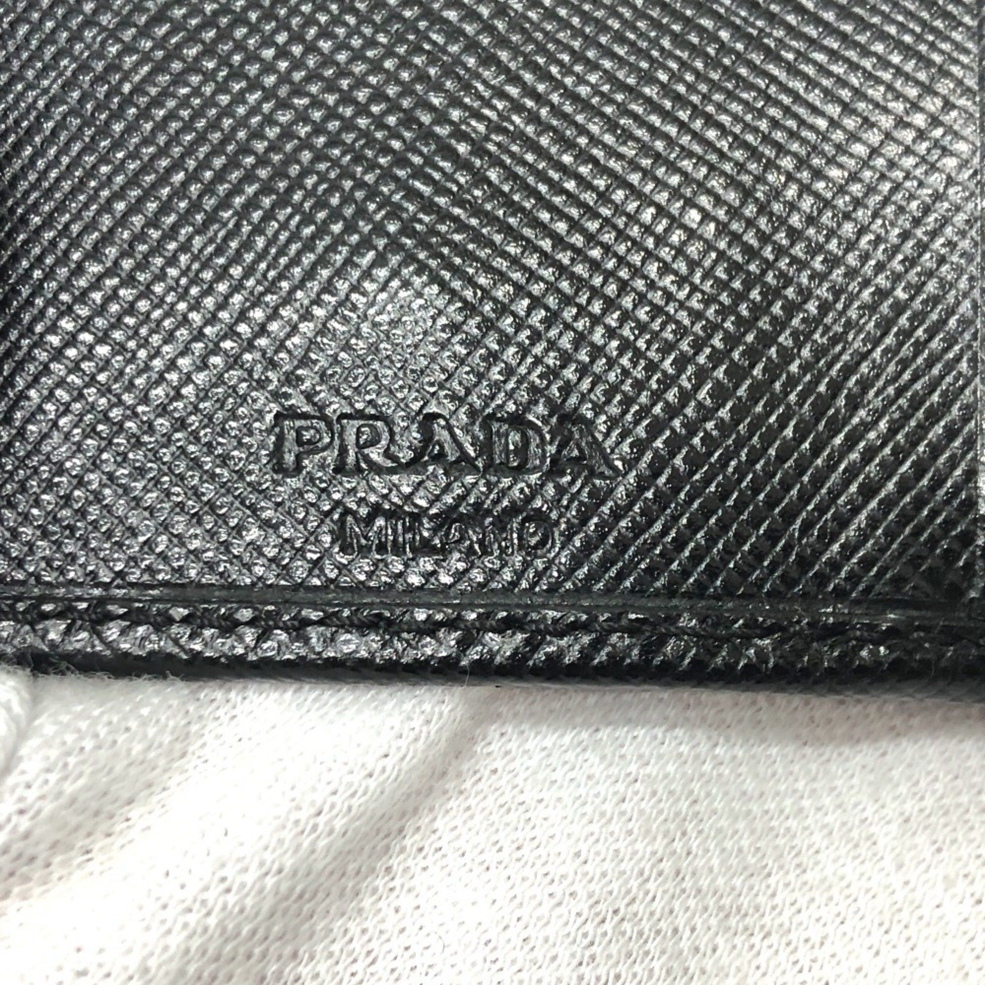 PRADA M26U Triangle Plate Trifold 6-Key Case in Saffiano Leather, Women's, Black