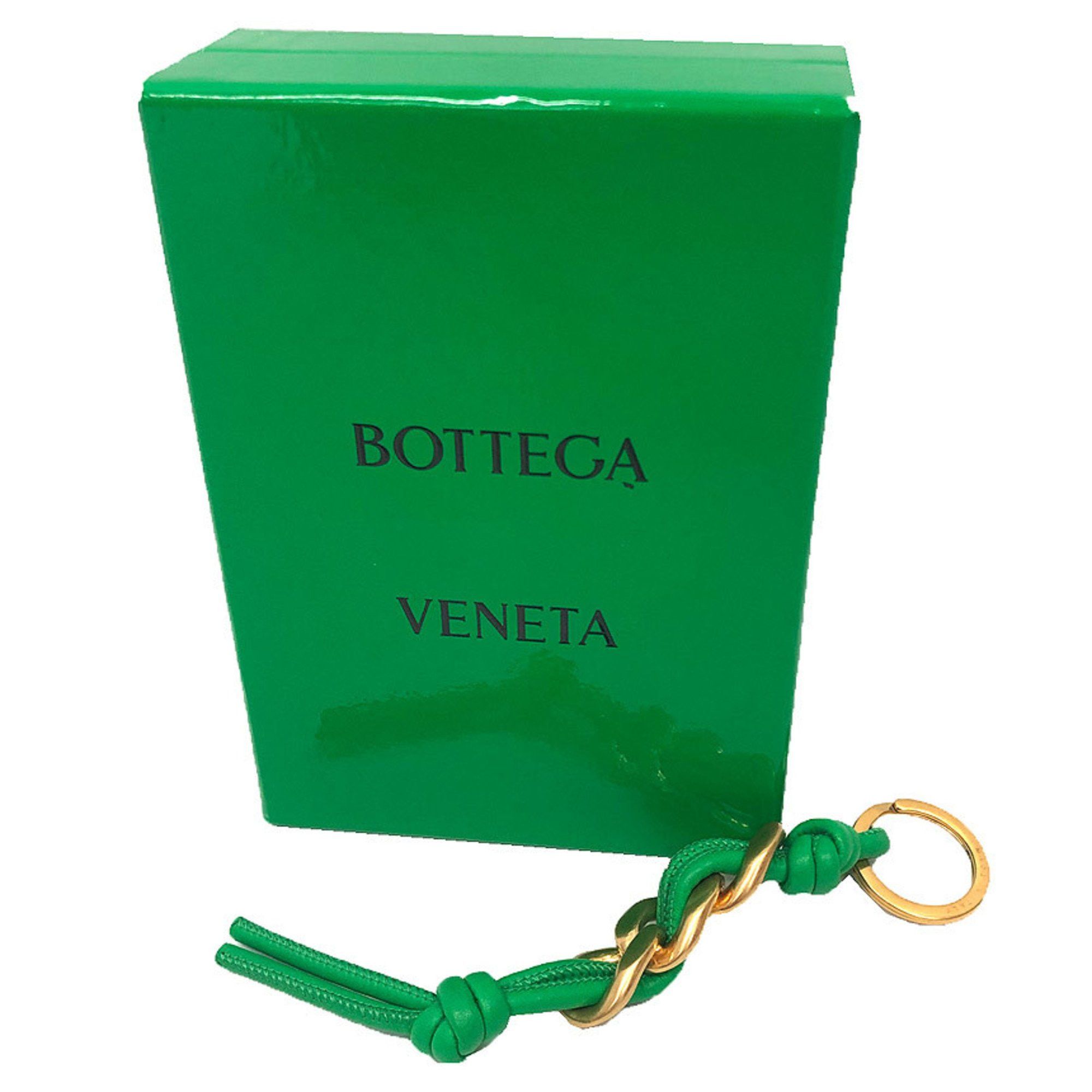 Bottega Veneta BOTTEGA VENETA Knot Keychain Key Ring 666884 VCP30 Green and Gold Leather Bottega Veneta Size ONE SIZE - 2 Thumbnail