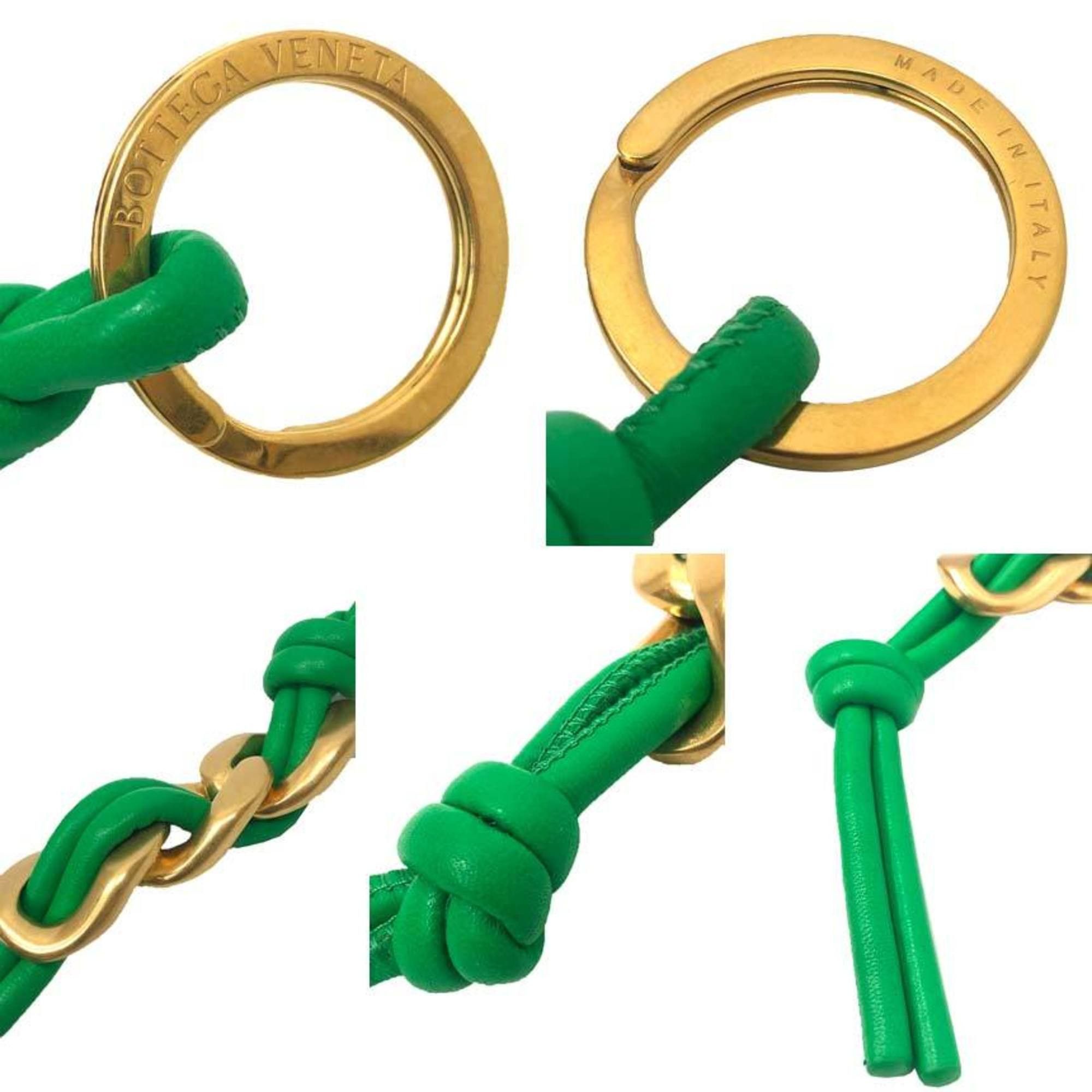 Bottega Veneta BOTTEGA VENETA Knot Keychain Key Ring 666884 VCP30 Green and Gold Leather Bottega Veneta Size ONE SIZE - 3 Thumbnail