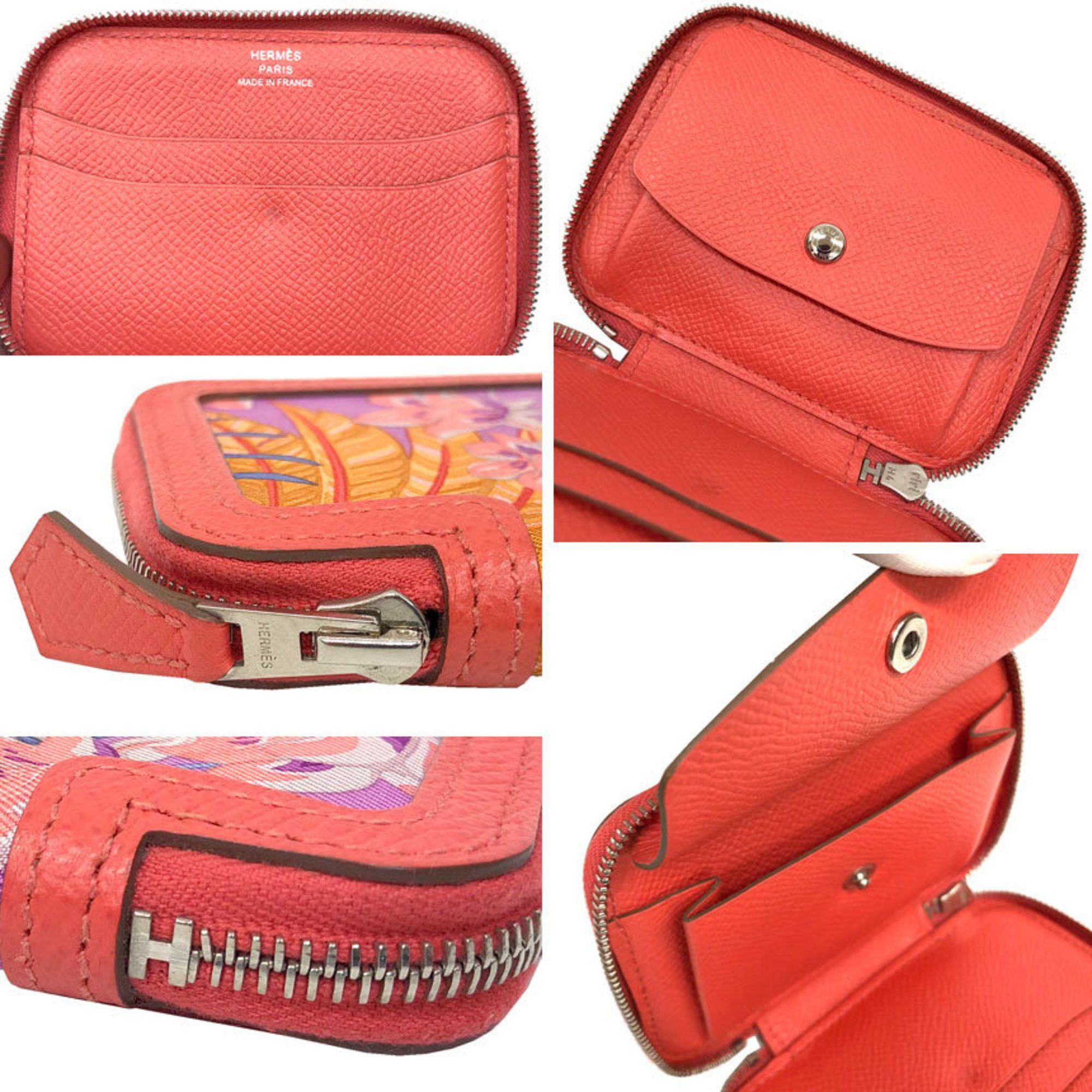Hermes Hermes Hermès Soiecourt Flamingo Compact Wallet in Rose Jaibourg Silk and Epsom Leather. Size ONE SIZE - 3 Thumbnail