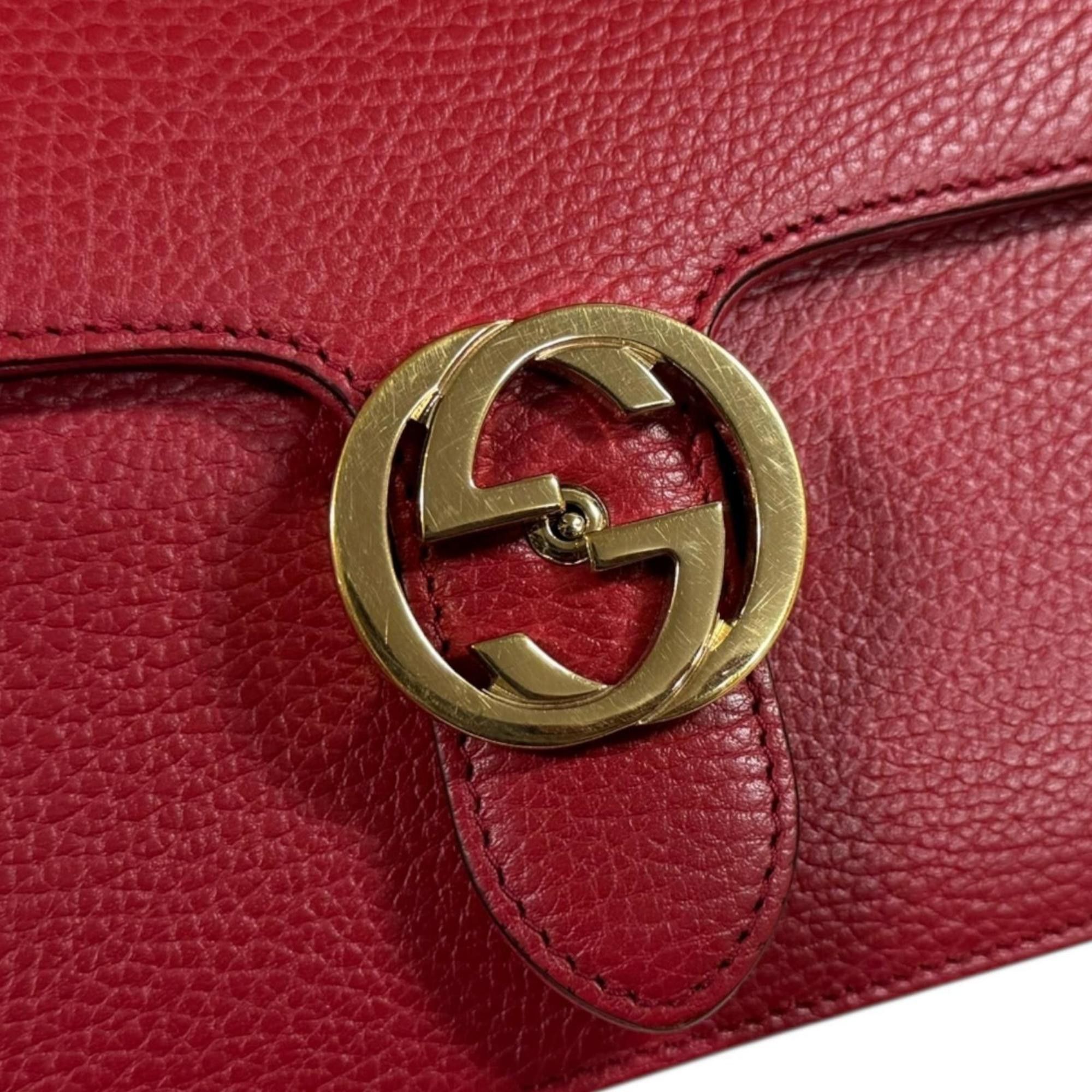 Gucci Gucci Interlocking G Shoulder Bag, Leather, 510304, Red, Women's, GUCCI Chain Size ONE SIZE - 10 Thumbnail