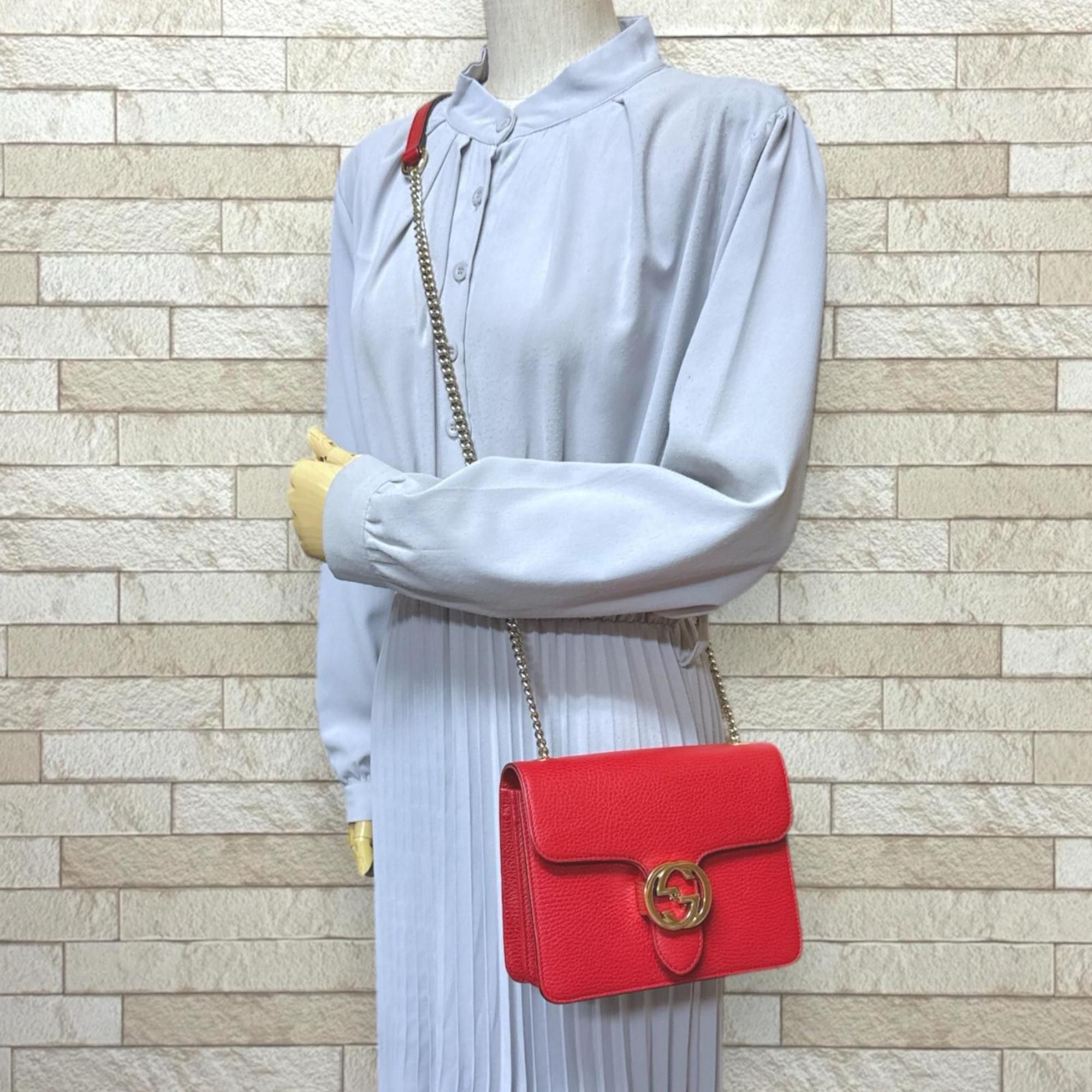 Gucci Gucci Interlocking G Shoulder Bag, Leather, 510304, Red, Women's, GUCCI Chain Size ONE SIZE - 2 Thumbnail
