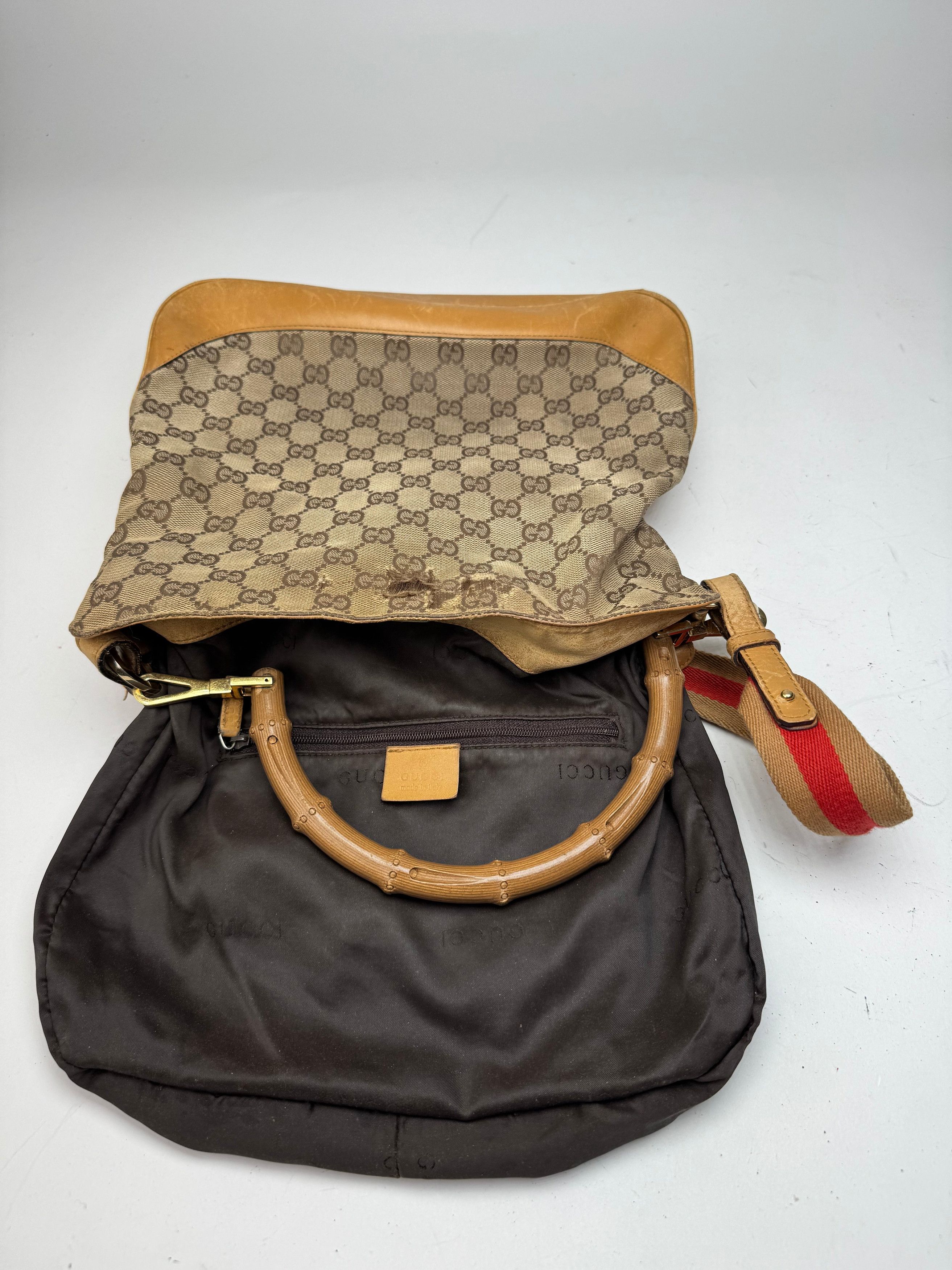Gucci Vintage Monogram 2Way Bamboo Top Handle Bag Beige Size ONE SIZE - 3 Thumbnail