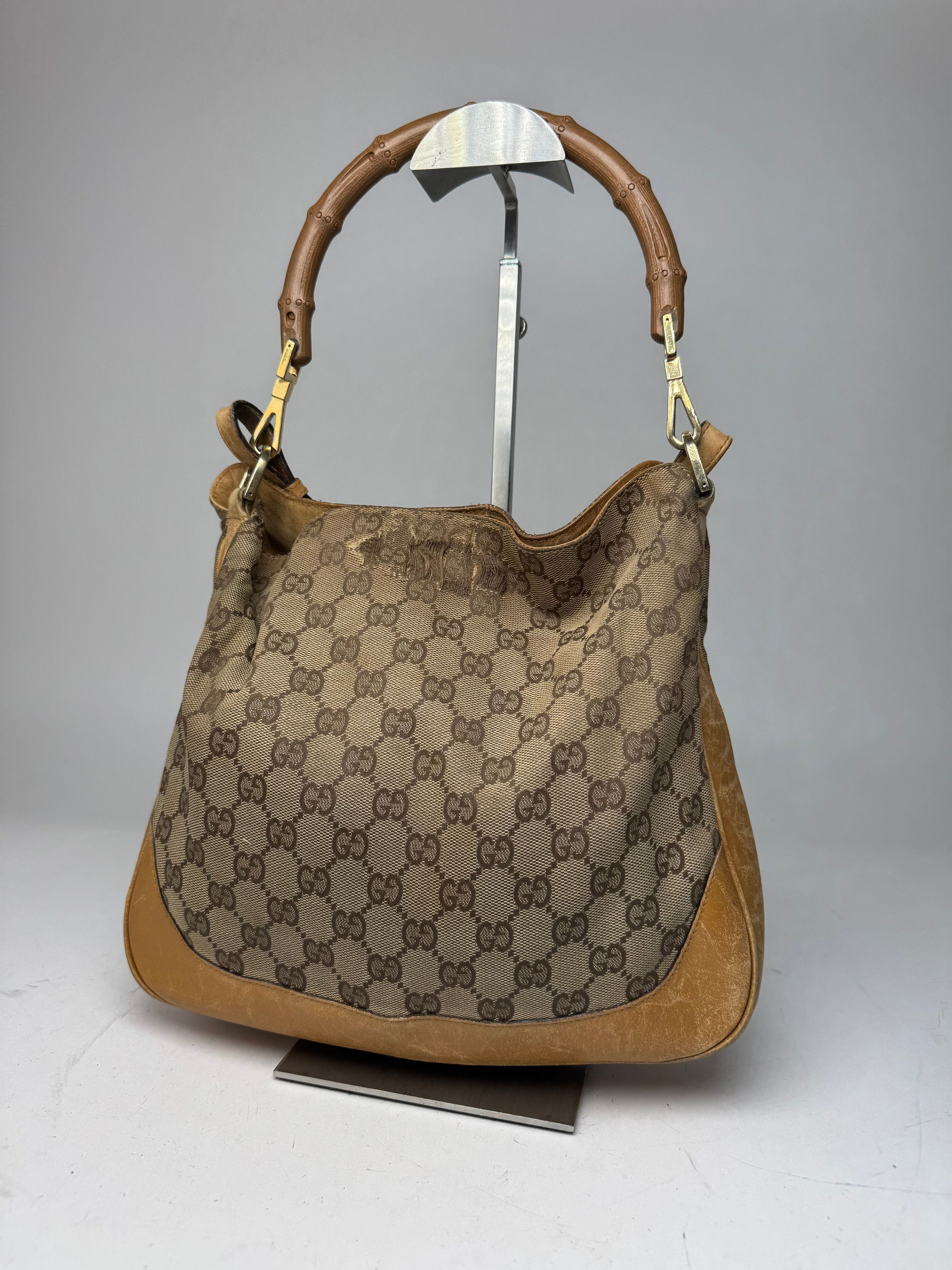 Gucci Vintage Monogram 2Way Bamboo Top Handle Bag Beige Size ONE SIZE - 2 Thumbnail