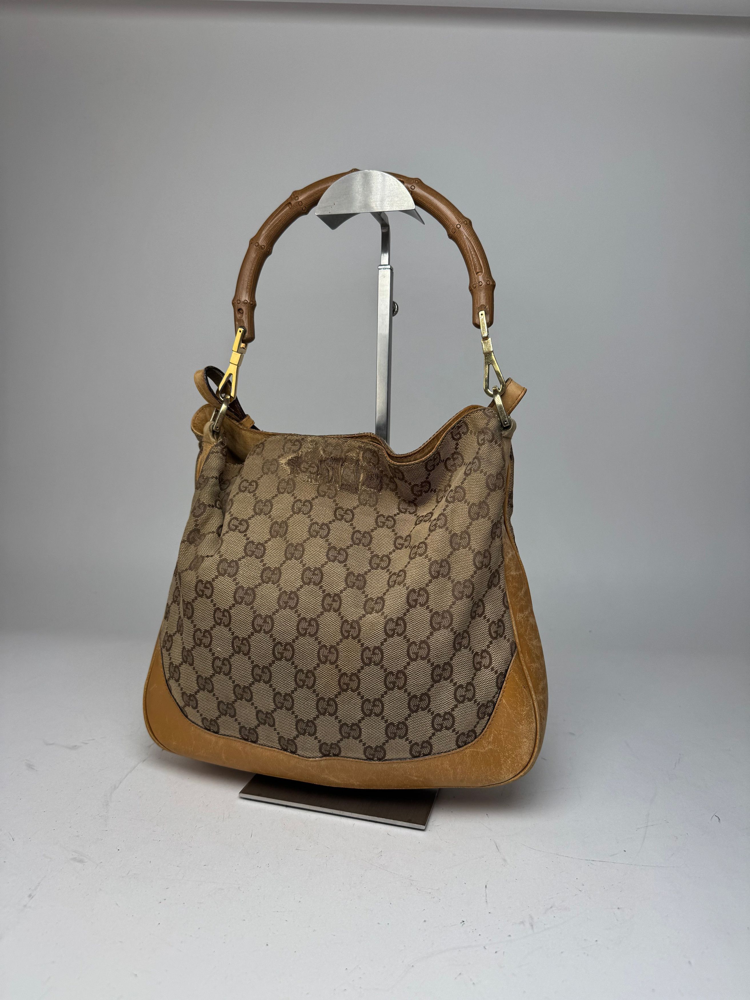 Gucci Vintage Monogram 2Way Bamboo Top Handle Bag Beige Size ONE SIZE - 9 Thumbnail