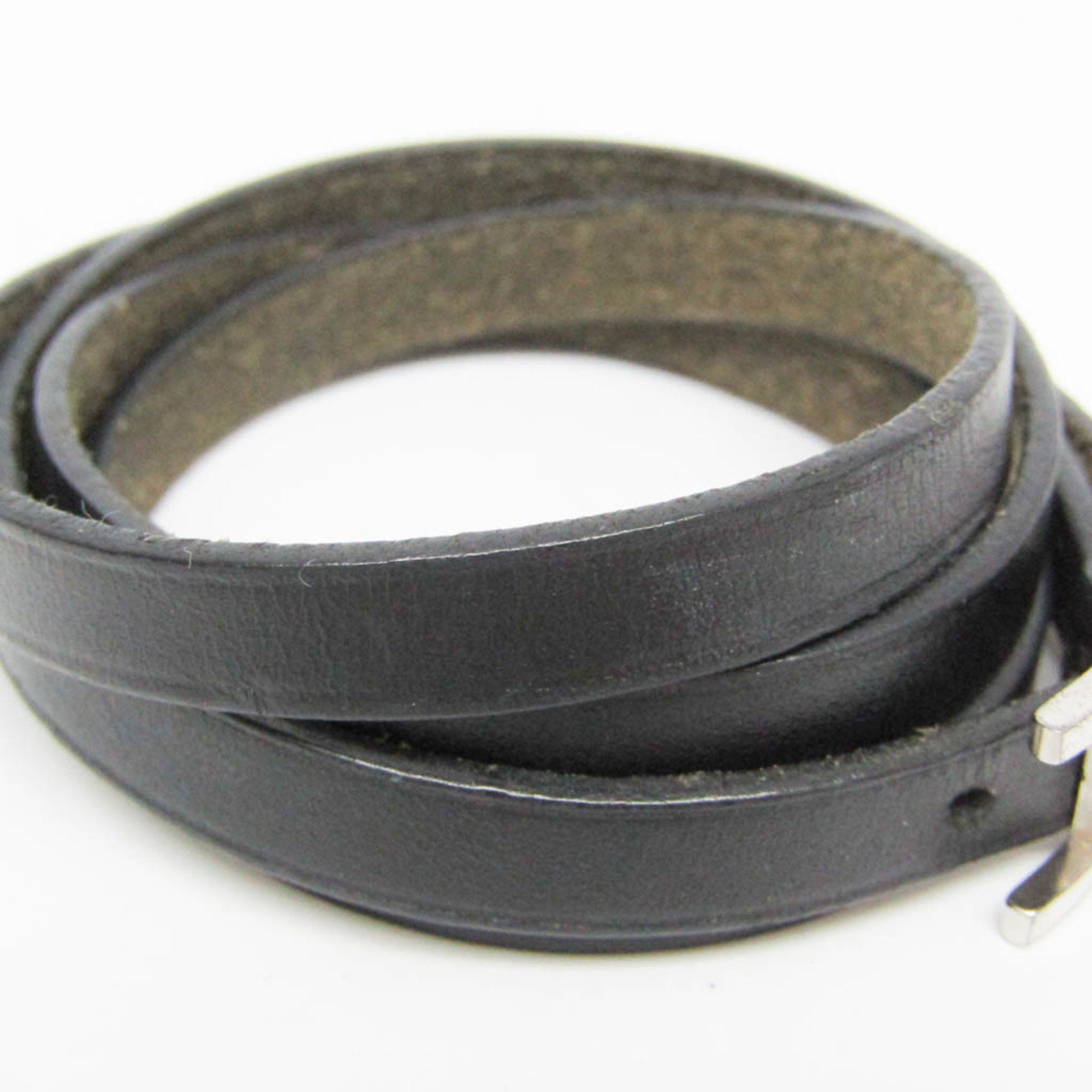 Hermes Hermes Hapi 4-row Bracelet Choker Leather,Metal Bangle Silver,Black Size ONE SIZE - 3 Thumbnail