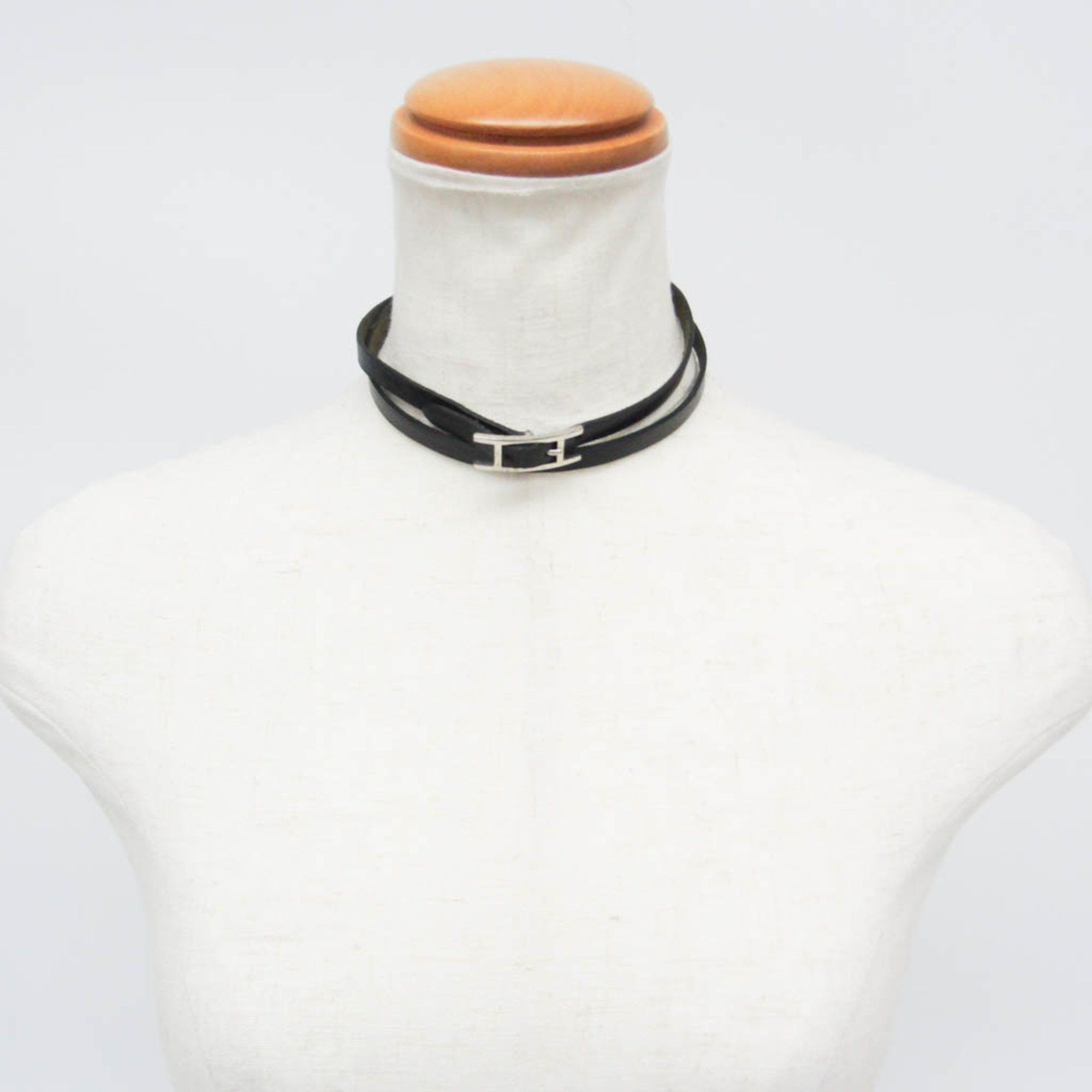 Hermes Hermes Hapi 4-row Bracelet Choker Leather,Metal Bangle Silver,Black Size ONE SIZE - 9 Thumbnail