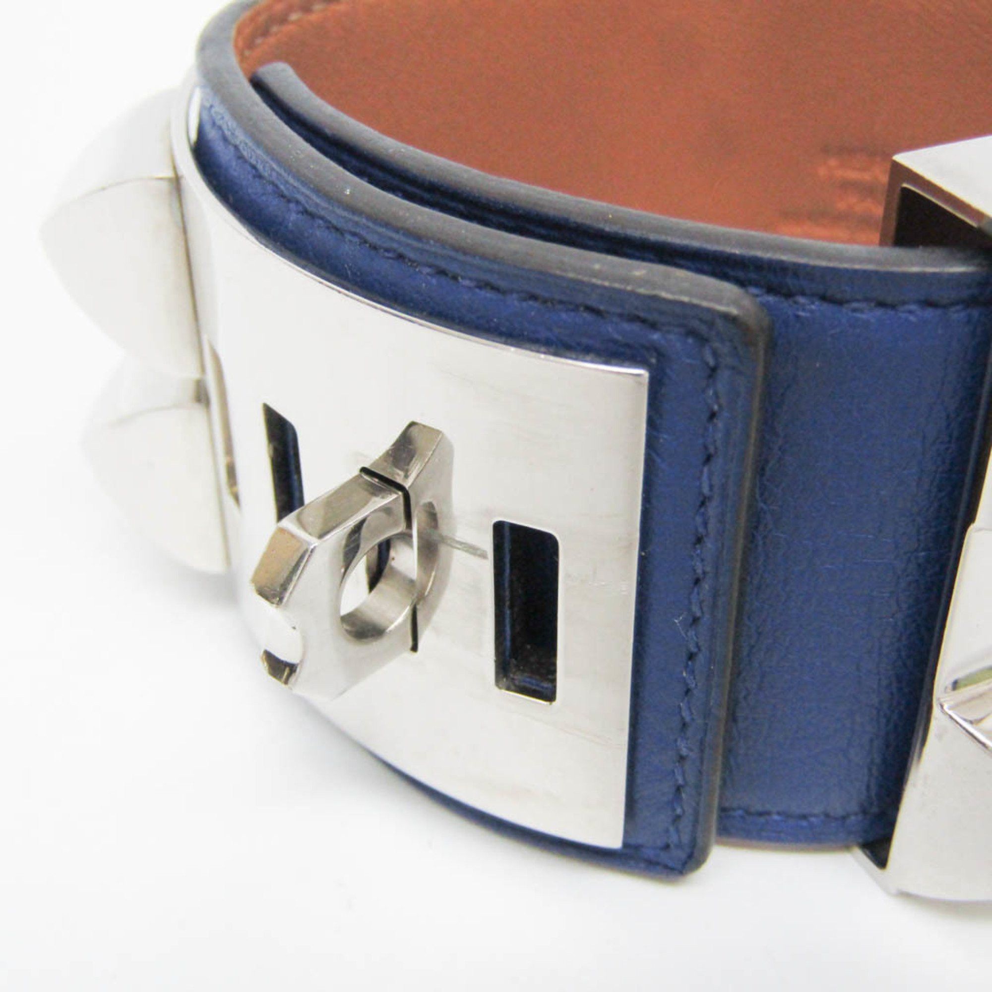 Hermes Hermes Collier De Chien Leather,Metal Bangle Silver,Bleu Saphir Size ONE SIZE - 5 Thumbnail