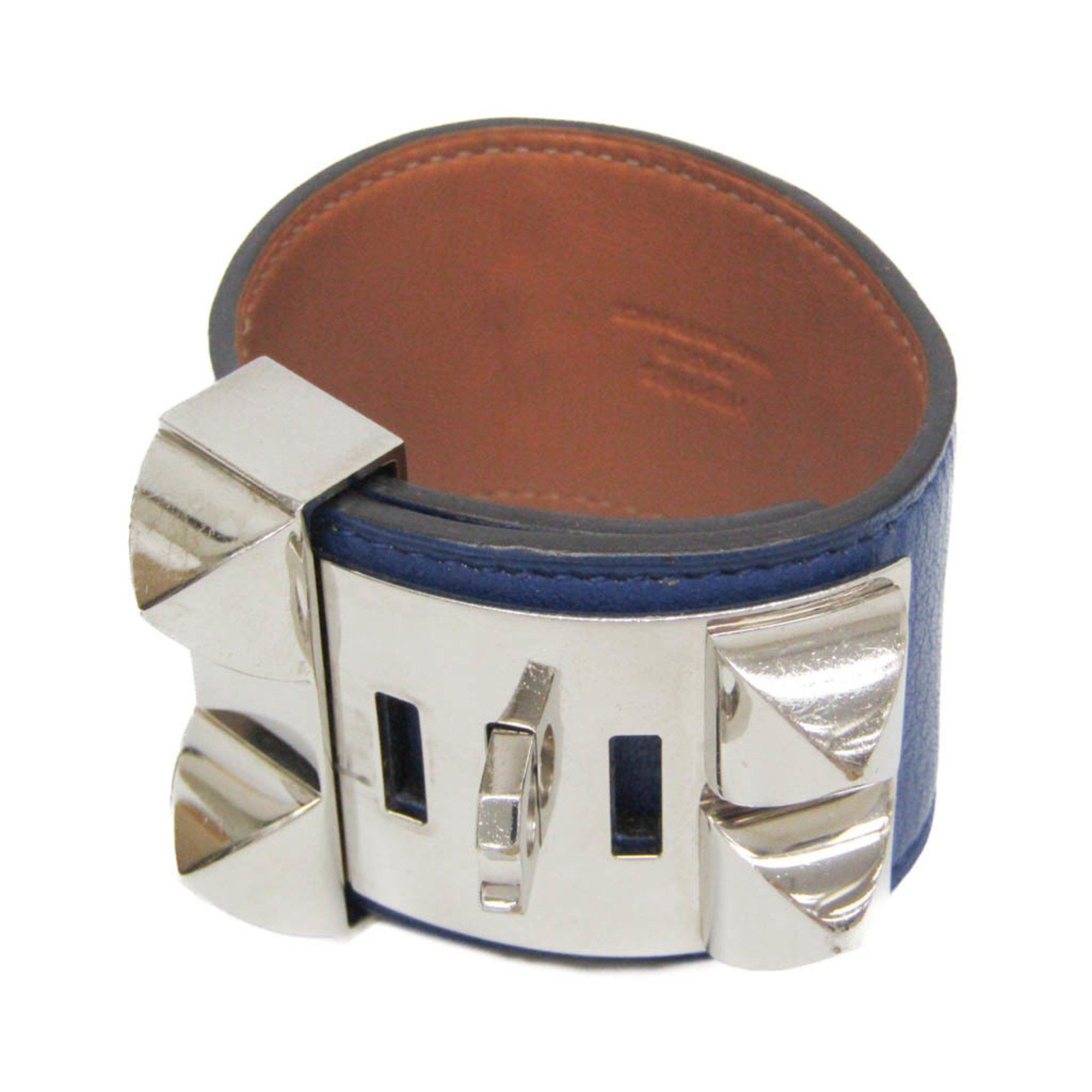 Hermes Hermes Collier De Chien Leather,Metal Bangle Silver,Bleu Saphir Size ONE SIZE - 2 Thumbnail