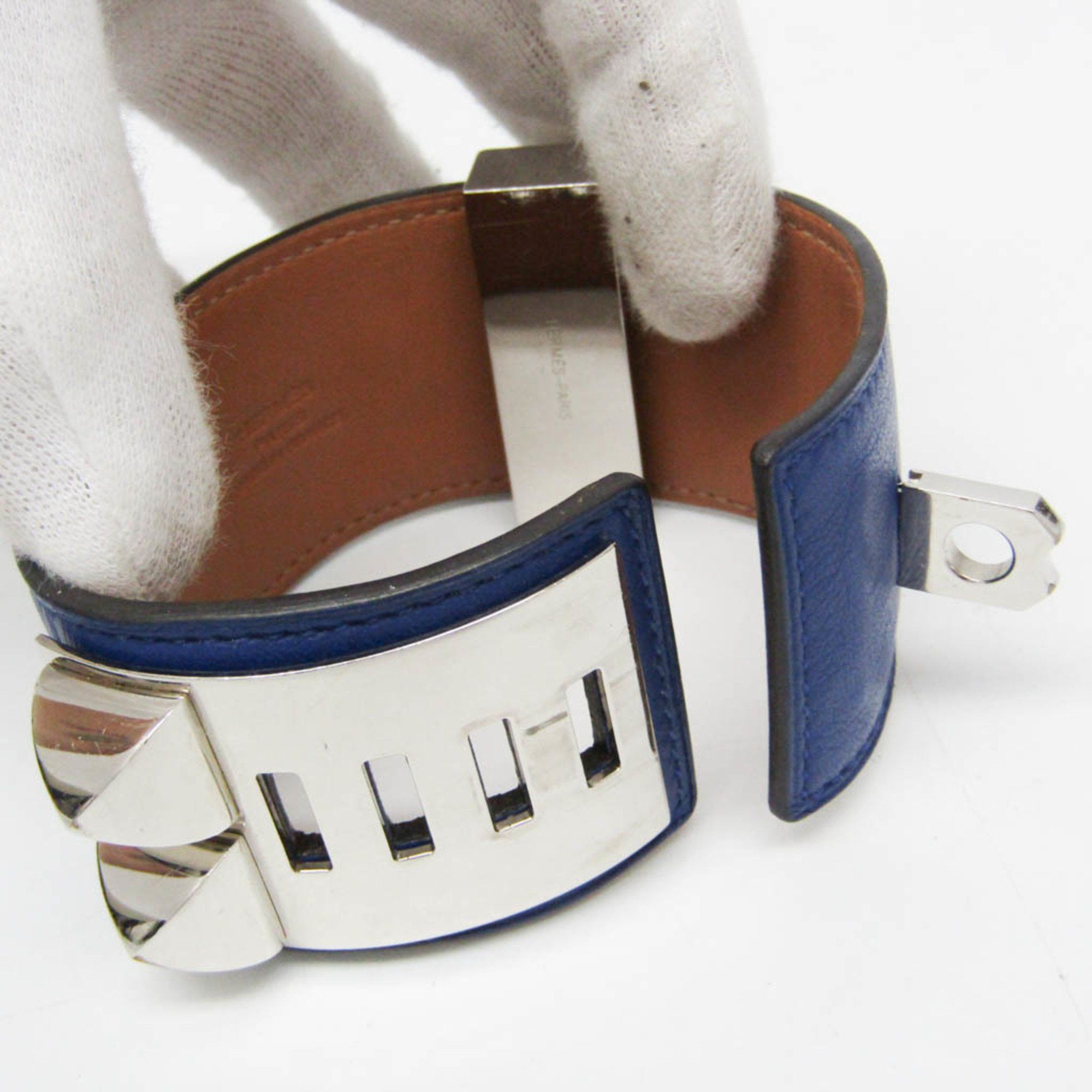 Hermes Hermes Collier De Chien Leather,Metal Bangle Silver,Bleu Saphir Size ONE SIZE - 3 Thumbnail