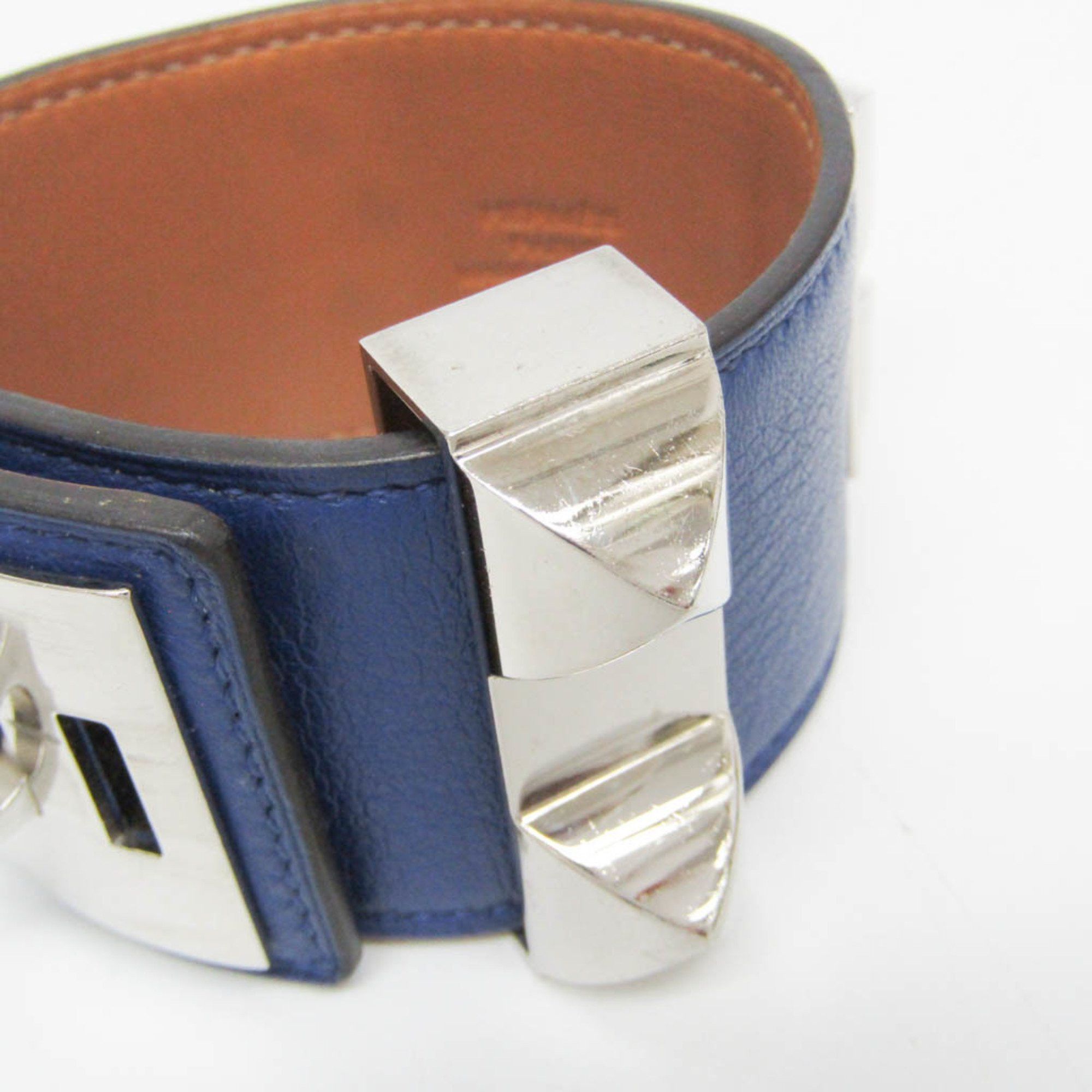 Hermes Hermes Collier De Chien Leather,Metal Bangle Silver,Bleu Saphir Size ONE SIZE - 6 Thumbnail