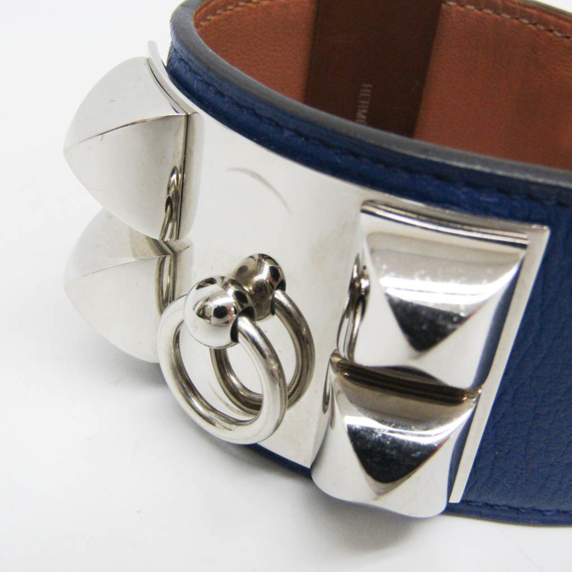 Hermes Hermes Collier De Chien Leather,Metal Bangle Silver,Bleu Saphir Size ONE SIZE - 4 Thumbnail