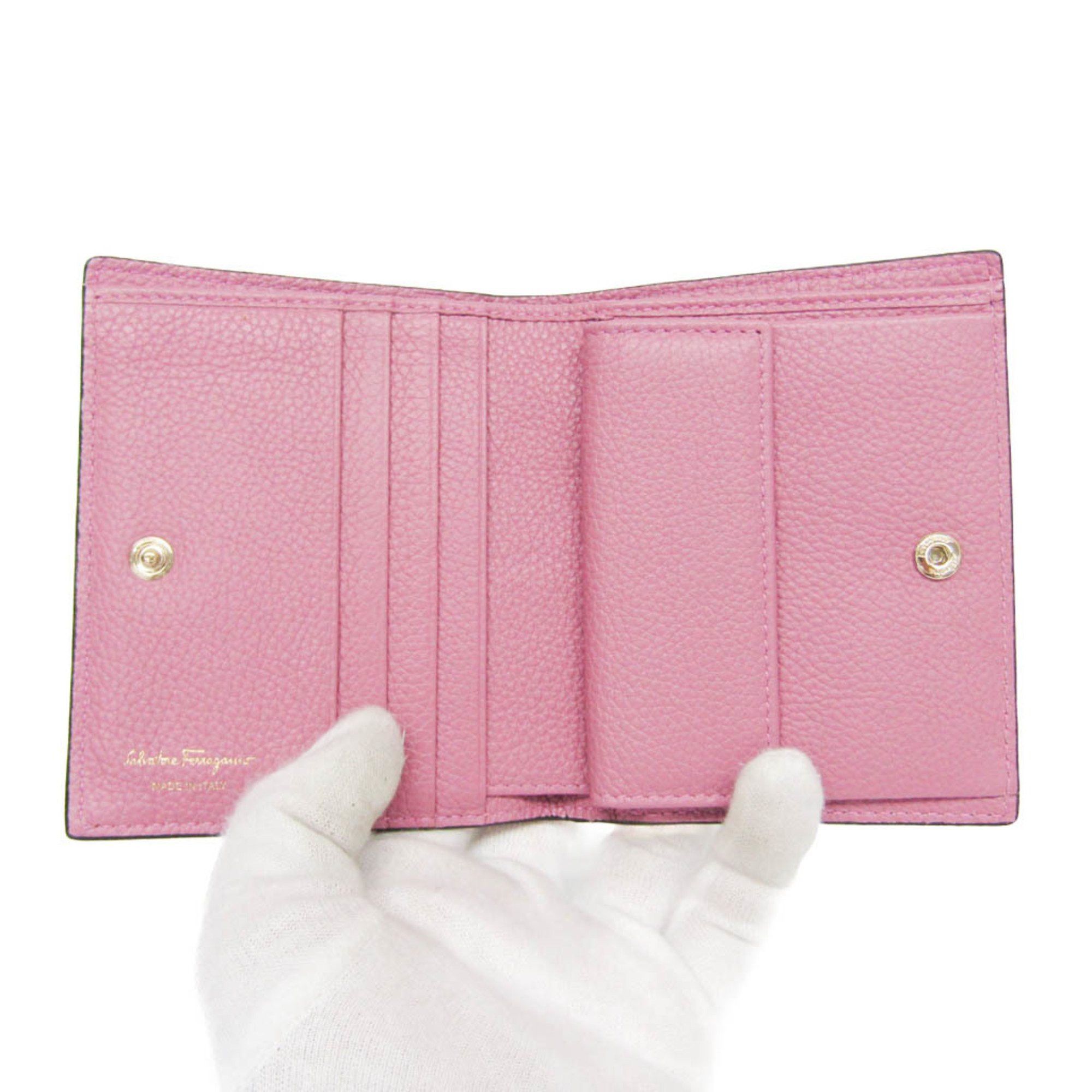 Salvatore Ferragamo Salvatore Ferragamo Gancini JL-22 E032 Women's Leather Wallet (bi-fold) Pink Size ONE SIZE - 4 Thumbnail