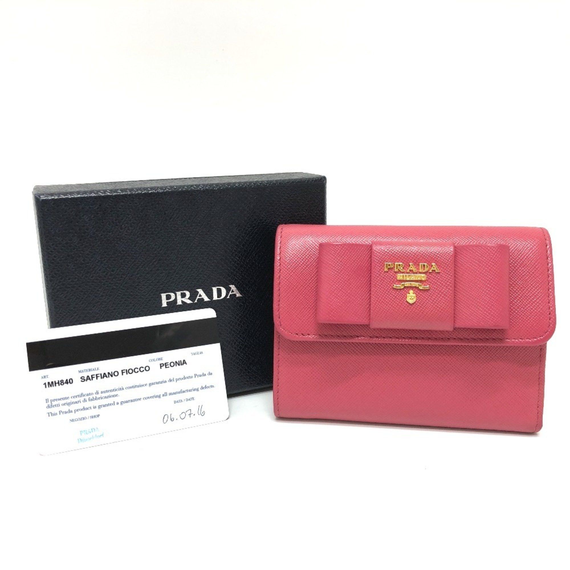 Prada PRADA 1MH840 Logo Ribbon Wallet, Compact Tri-fold Saffiano Leather, Women's PEONIA Pink Size ONE SIZE - 15 Thumbnail
