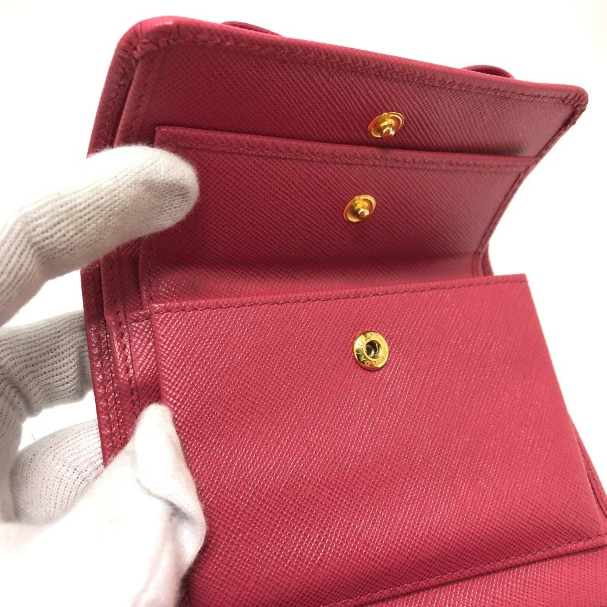 Prada PRADA 1MH840 Logo Ribbon Wallet, Compact Tri-fold Saffiano Leather, Women's PEONIA Pink Size ONE SIZE - 10 Thumbnail