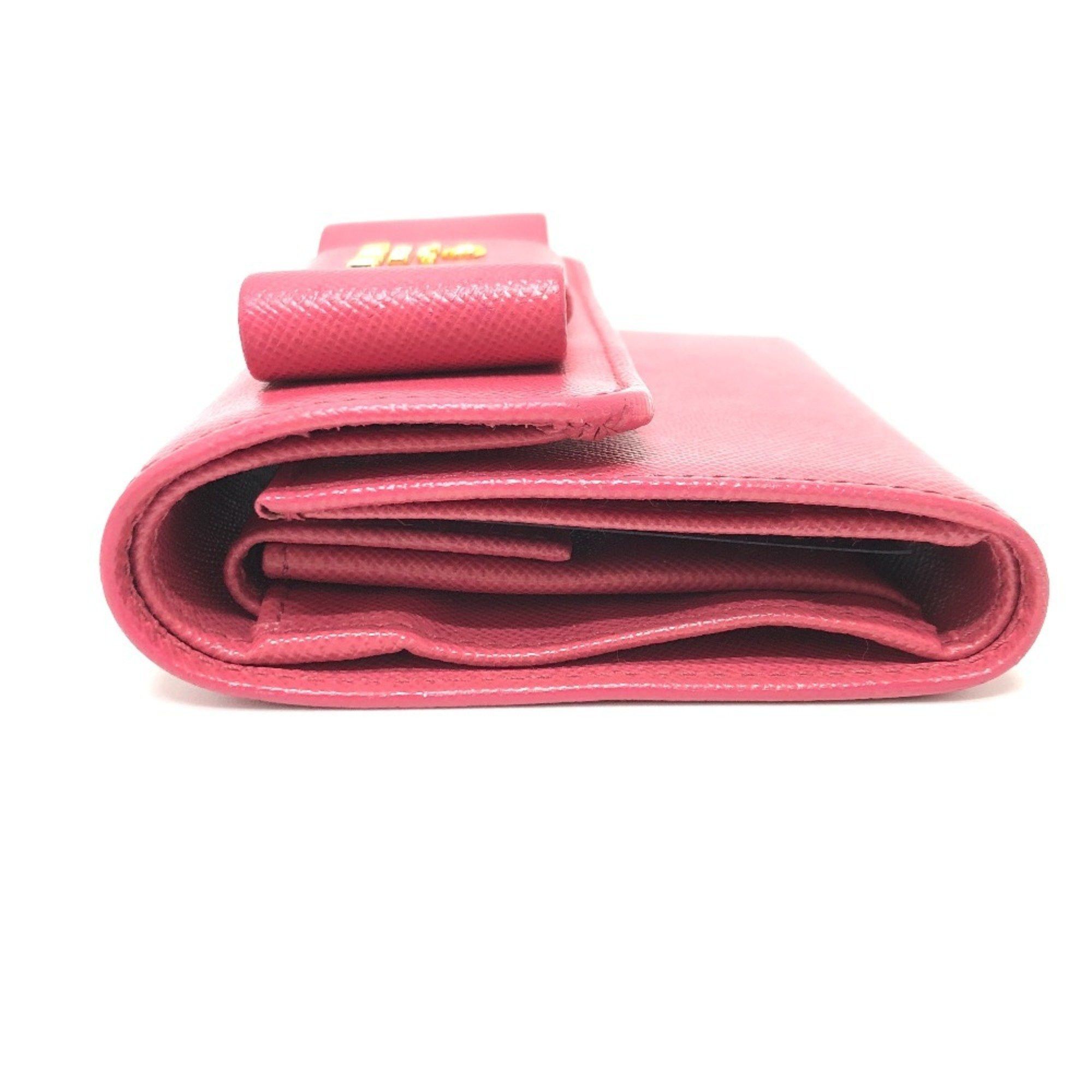 Prada PRADA 1MH840 Logo Ribbon Wallet, Compact Tri-fold Saffiano Leather, Women's PEONIA Pink Size ONE SIZE - 4 Thumbnail