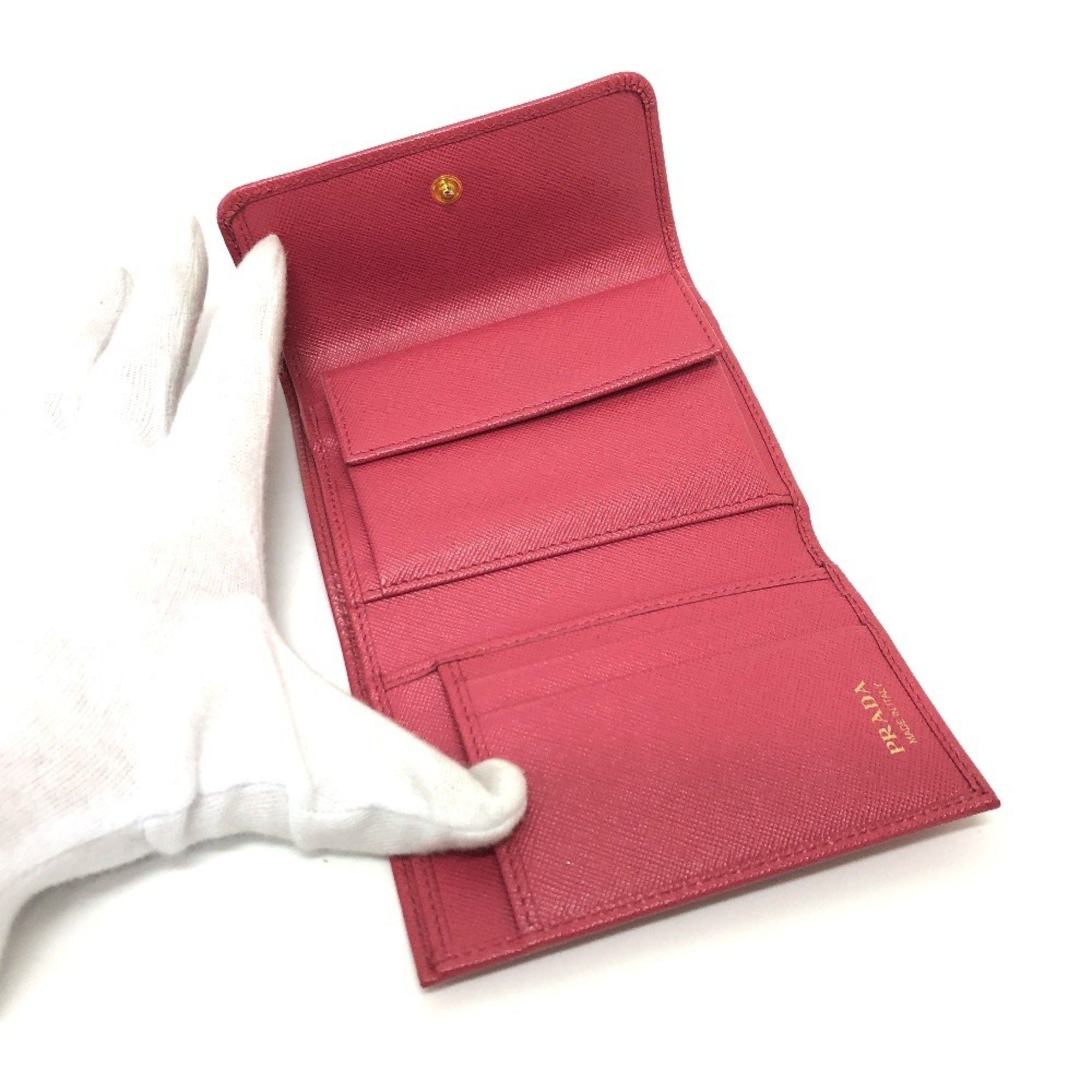 Prada PRADA 1MH840 Logo Ribbon Wallet, Compact Tri-fold Saffiano Leather, Women's PEONIA Pink Size ONE SIZE - 8 Thumbnail