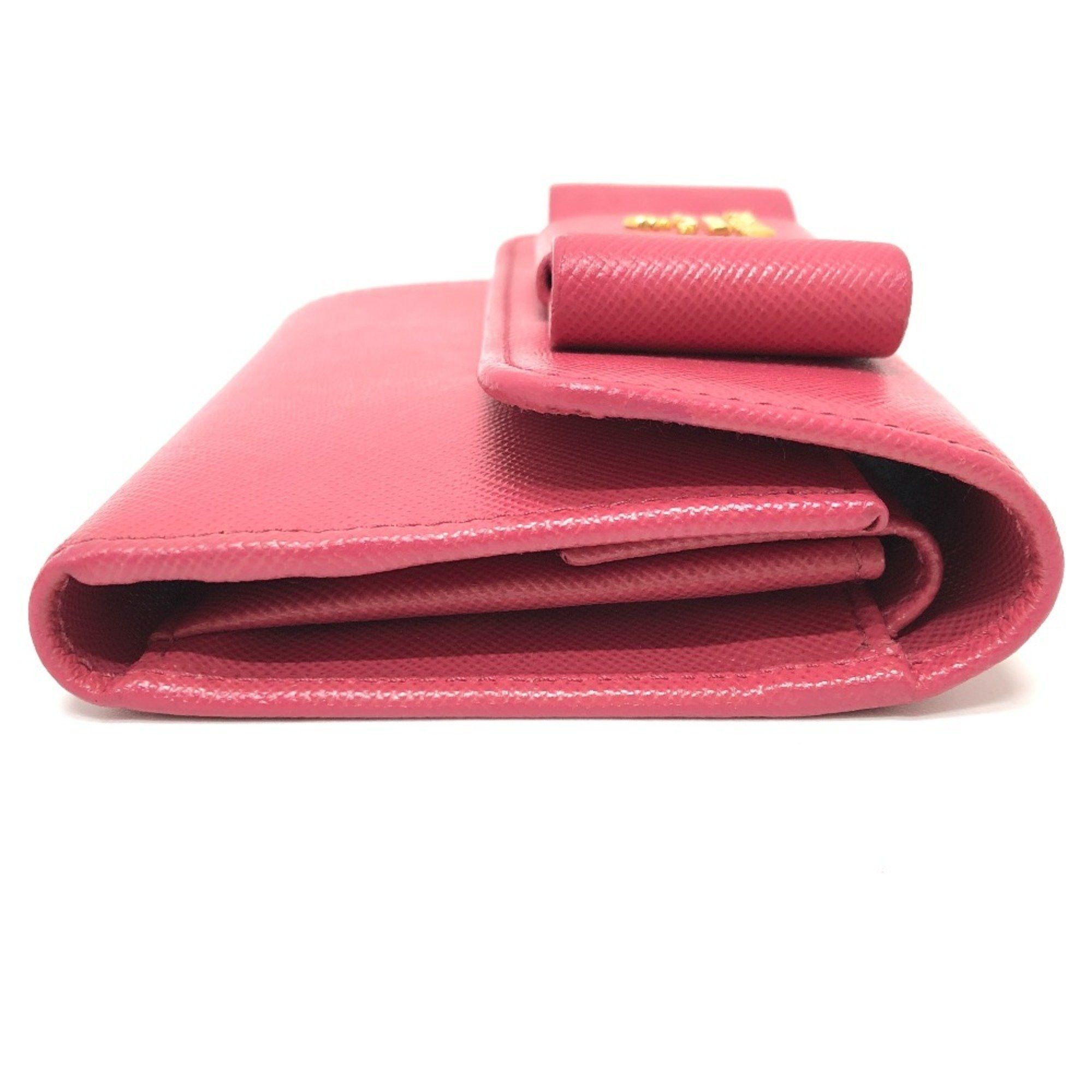 Prada PRADA 1MH840 Logo Ribbon Wallet, Compact Tri-fold Saffiano Leather, Women's PEONIA Pink Size ONE SIZE - 3 Thumbnail